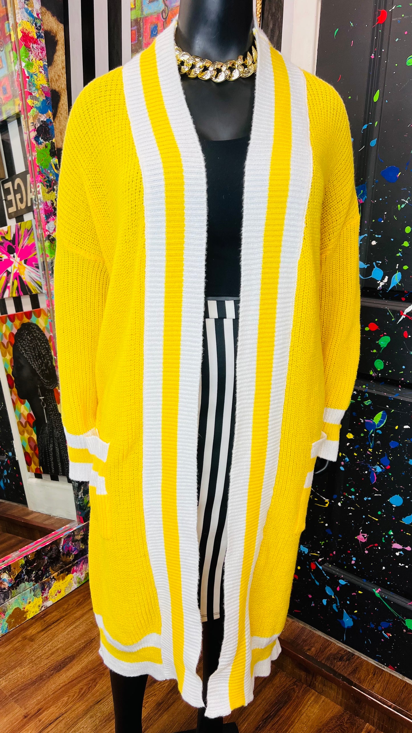 Yellow & White Duster Cardigan (OS)