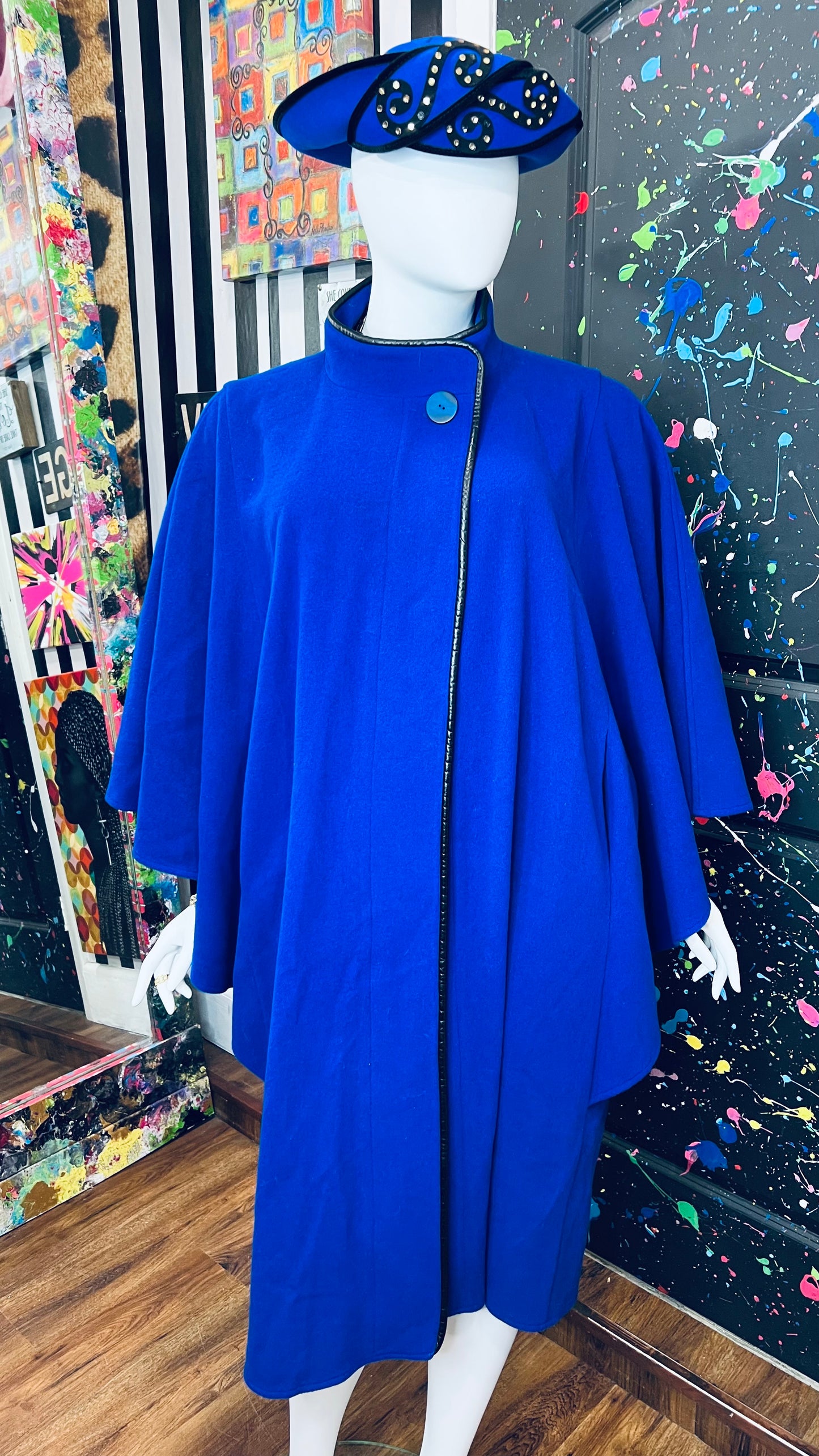 Vintage Blue Wool Full Length Coat (22)