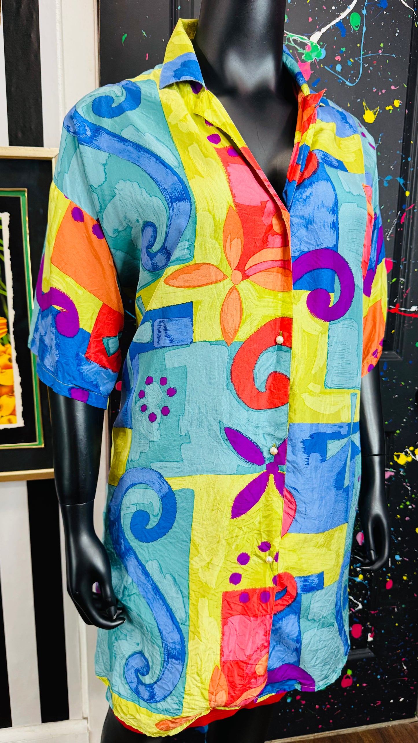 Vintage Abstract 100% Silk Blouse (24)