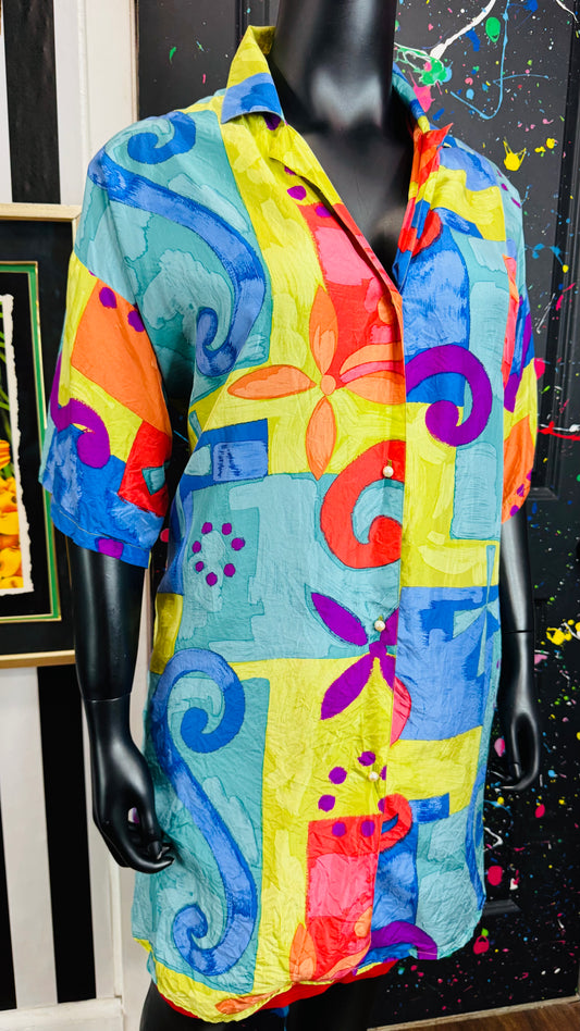Vintage Abstract 100% Silk Blouse (24)