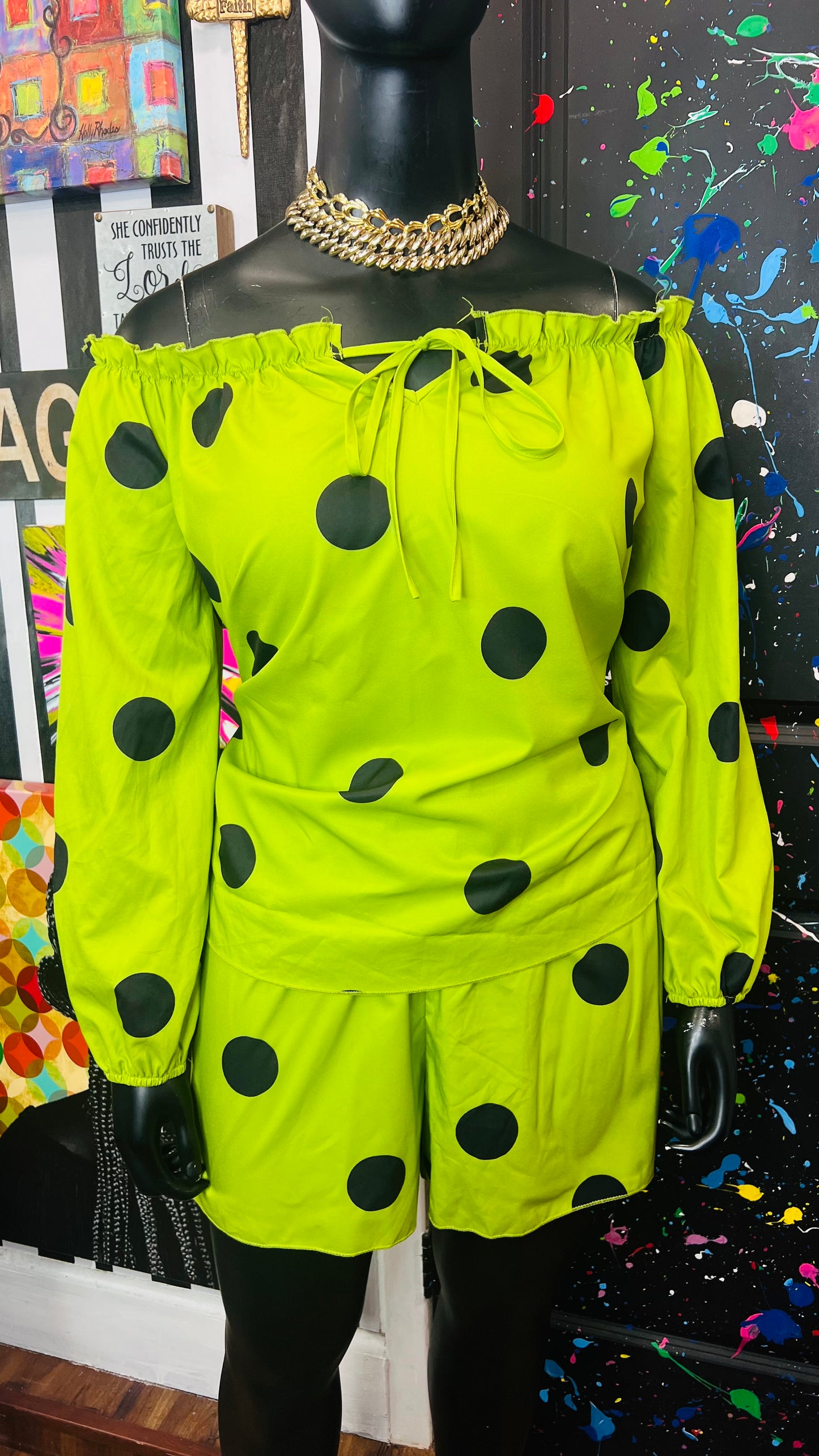 Green & Black Polka Dot Short Set (18)