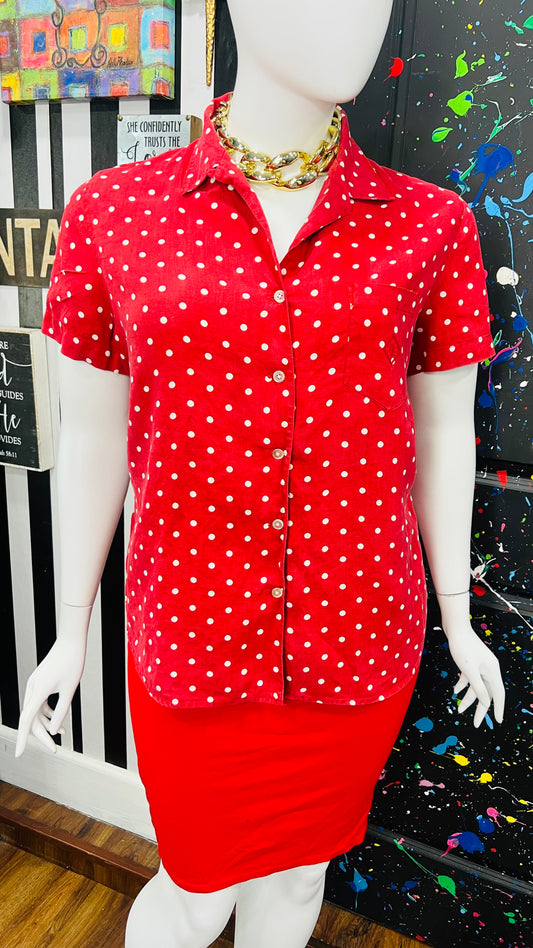 Vintage Ralph Lauren Red & Black Polka Dot Blouse