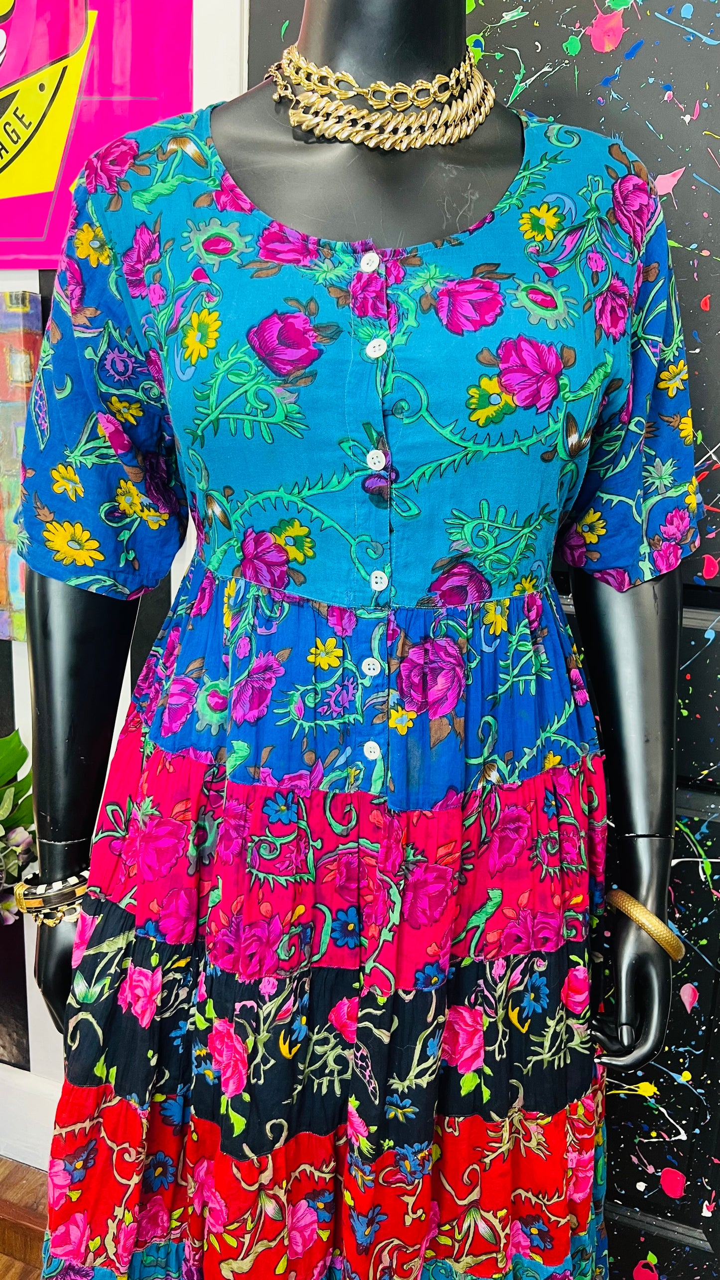 Vintage Rayon Mix Print Dress (20)