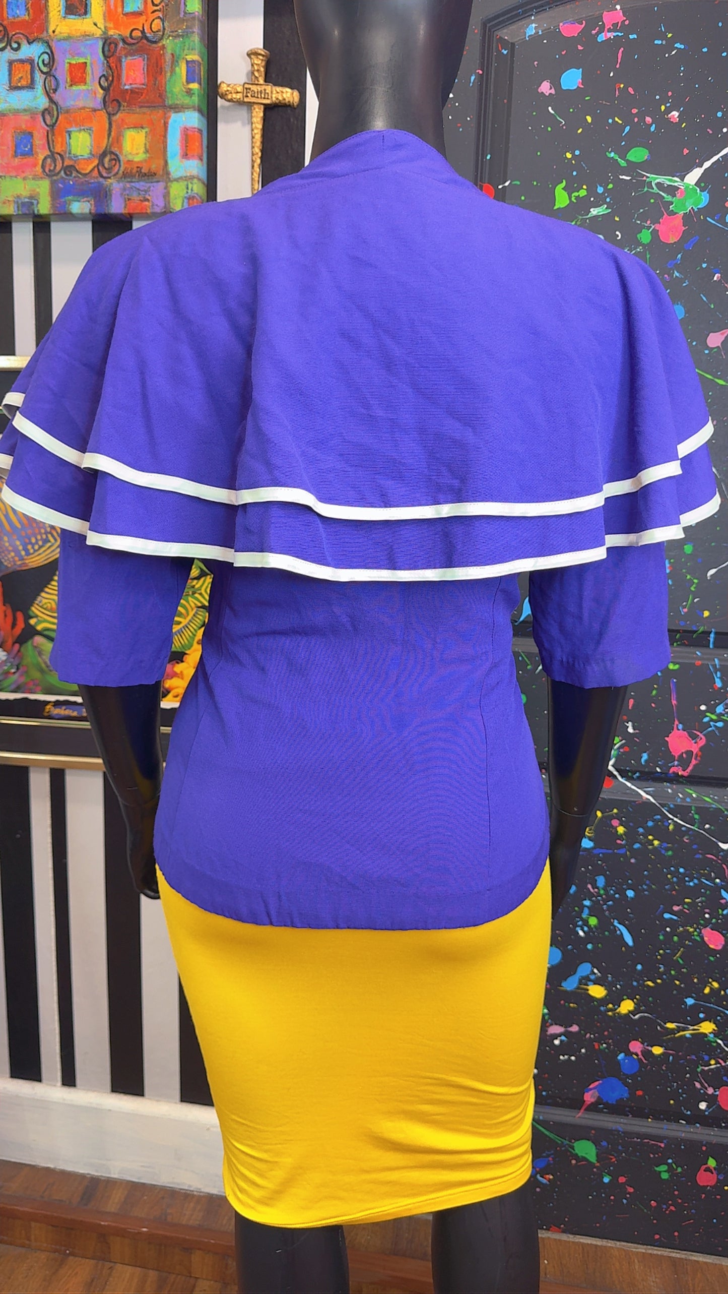 Vintage Chic Purple & White Ruffle Blouse (18) *KC