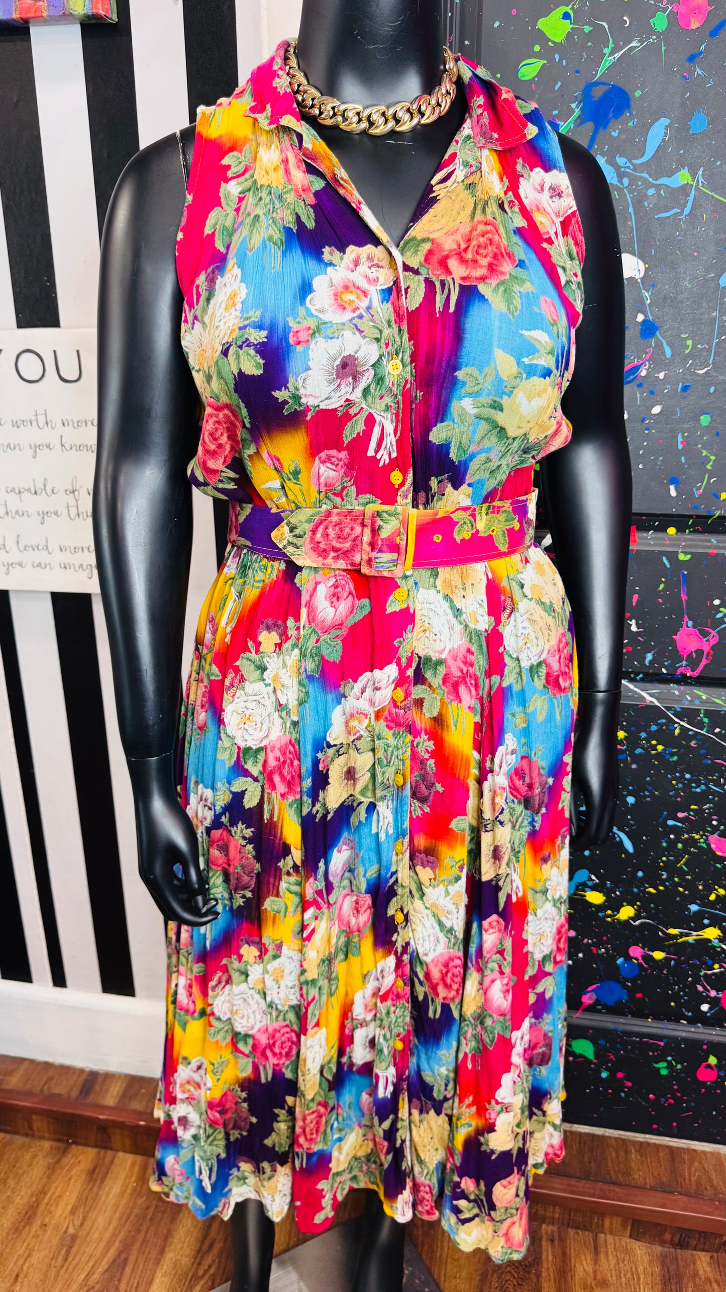 Vintage Rayon Floral Dress w/ Belt (16)