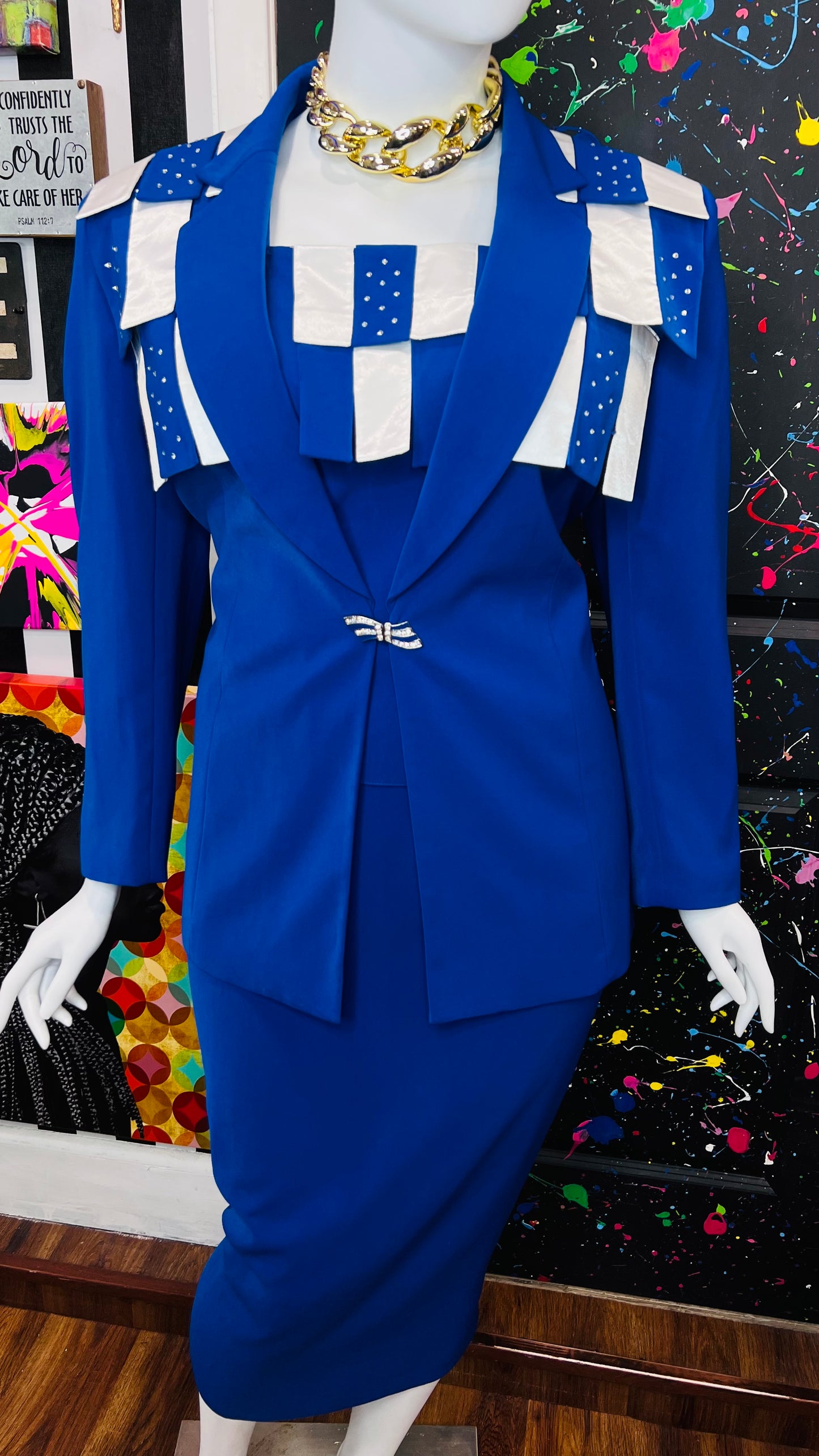 Vintage Blue & White Rhinestone Business Suit (20)