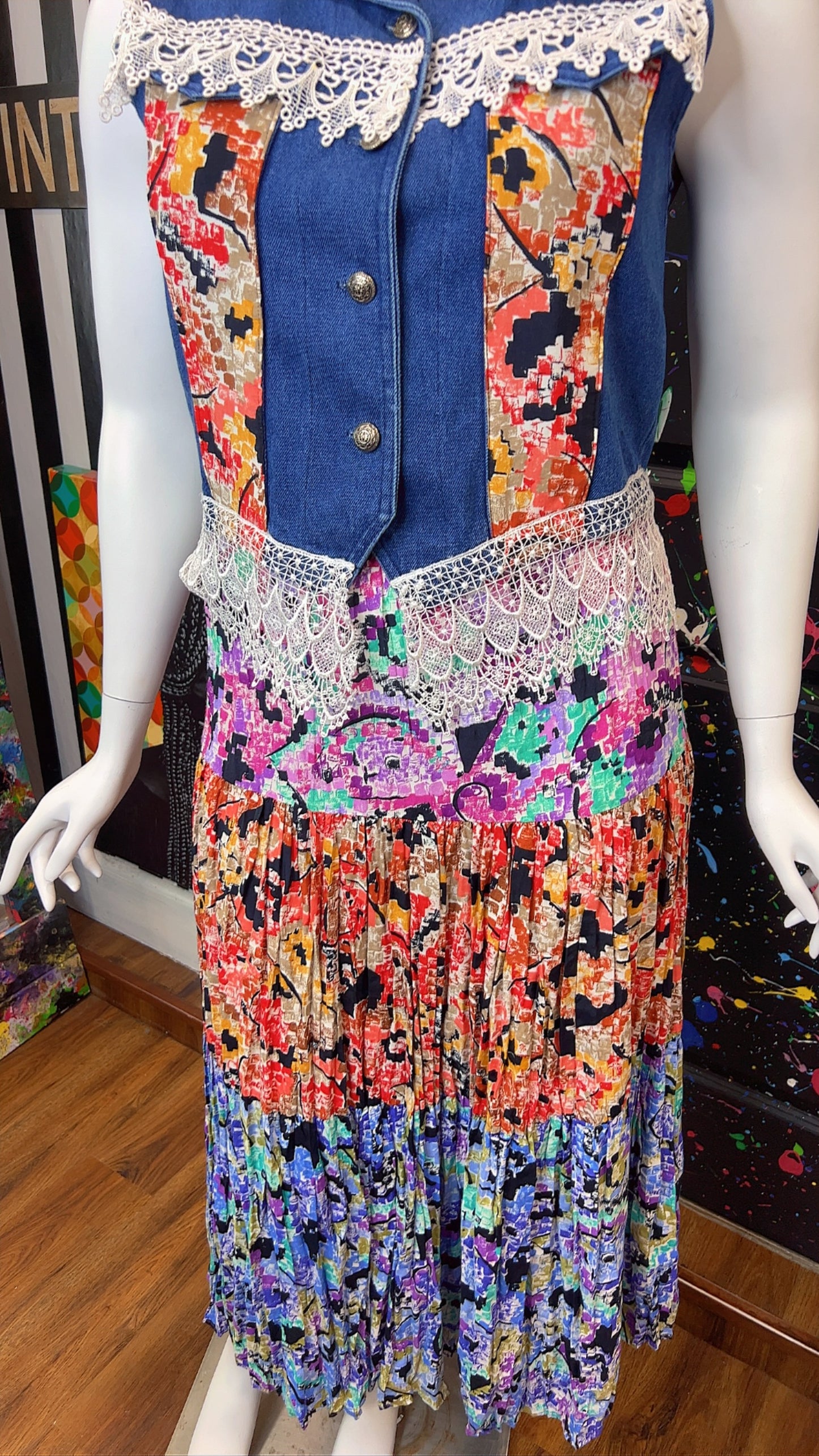 Vintage Denim Vest & Rayon Skirt (14)