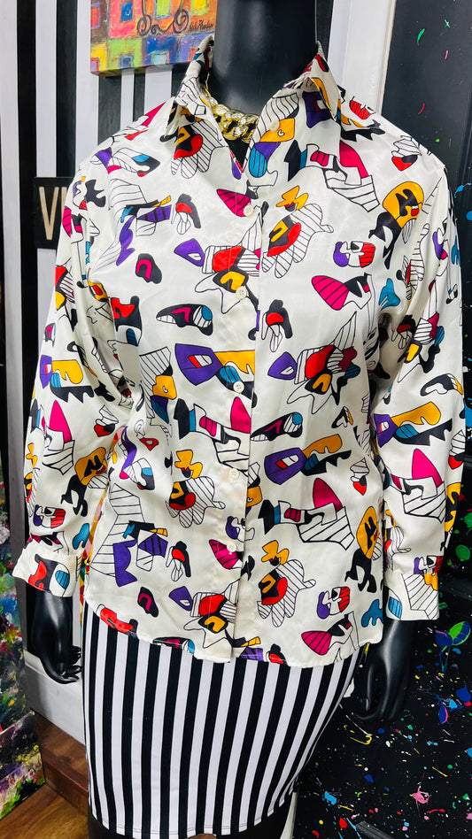 Vintage Color Block 70’s/ 80’s Blouse (12)