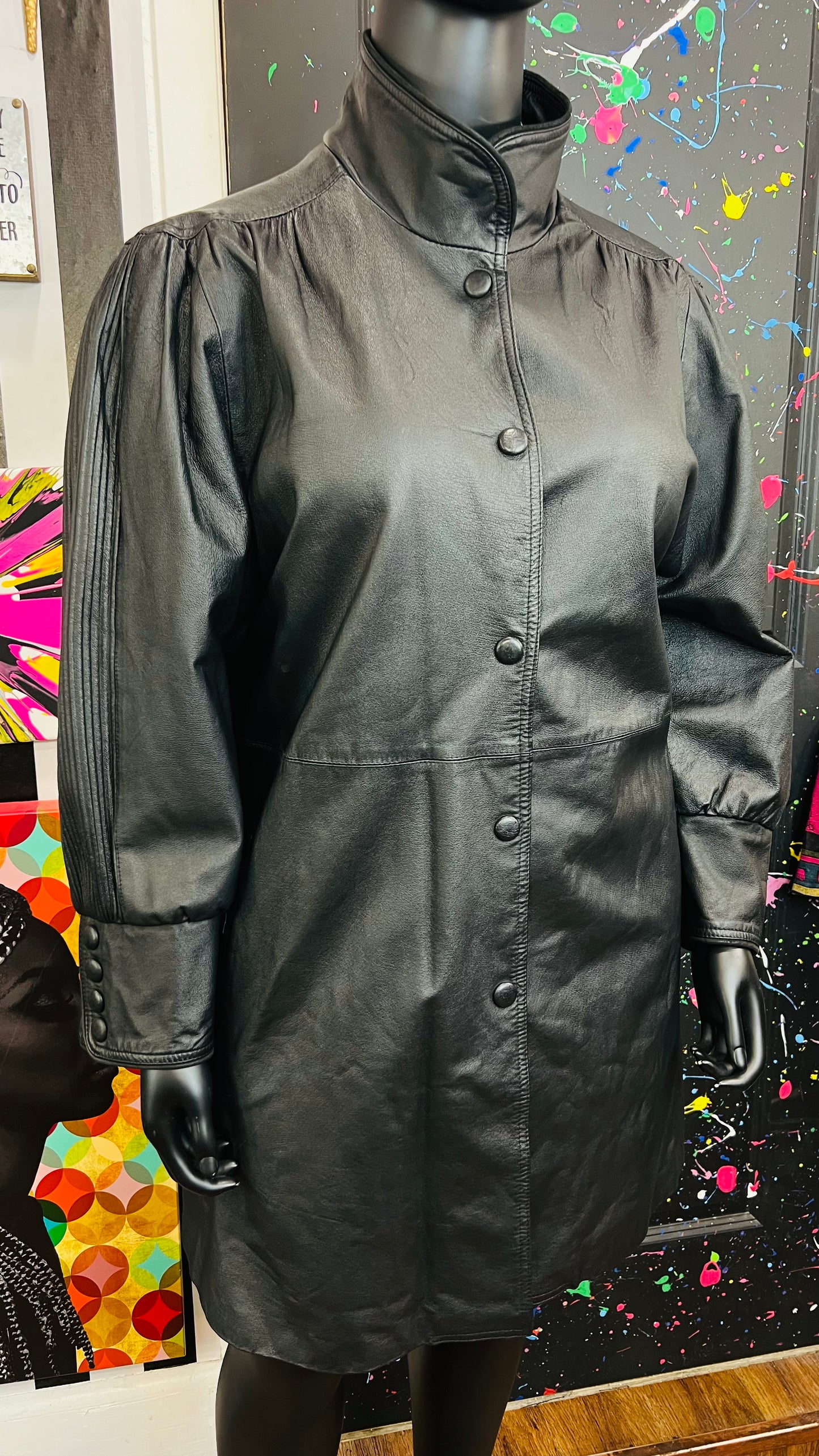 Vintage Genuine Leather Swing Coat (24)