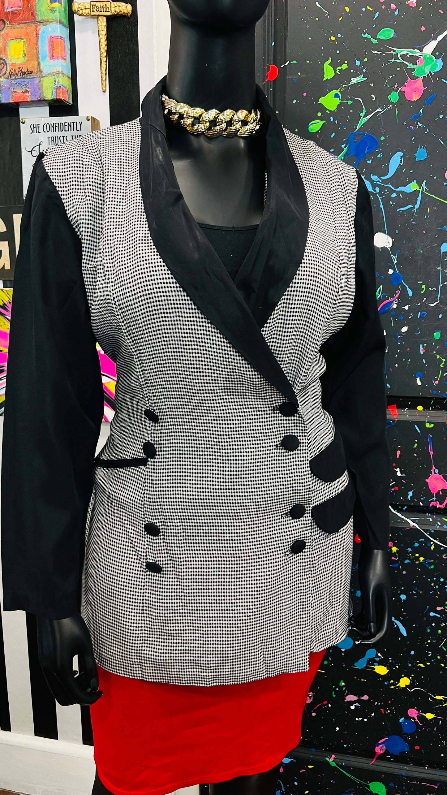 Vintage Houndstooth Black & White Blazer (18W)