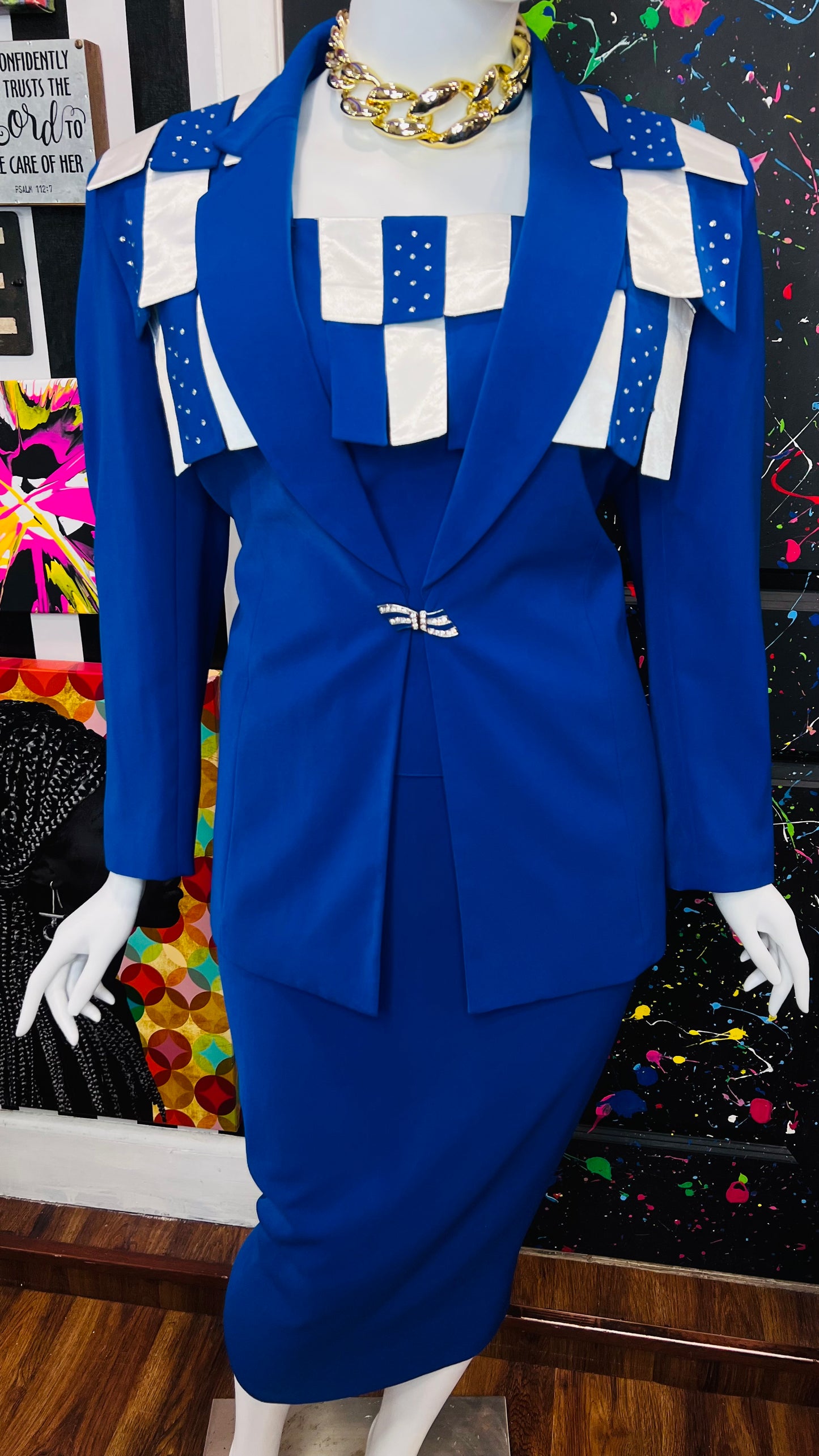 Vintage Blue & White Rhinestone Business Suit (20)