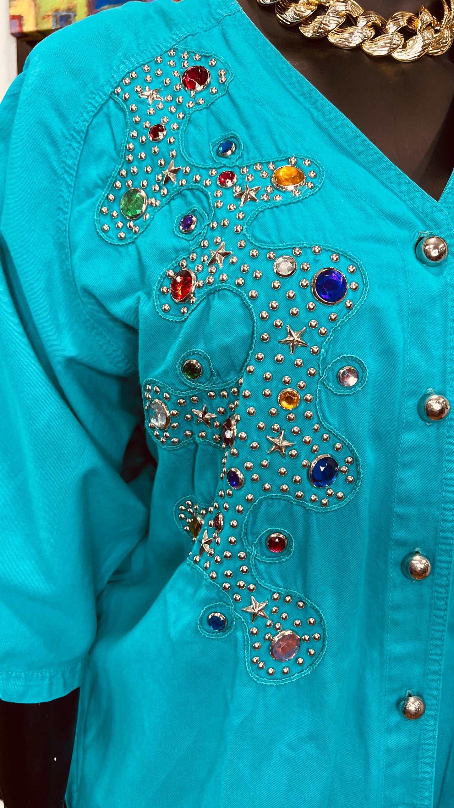 Vintage Teal Denim Jewel & Studds Pants Set (22/24)