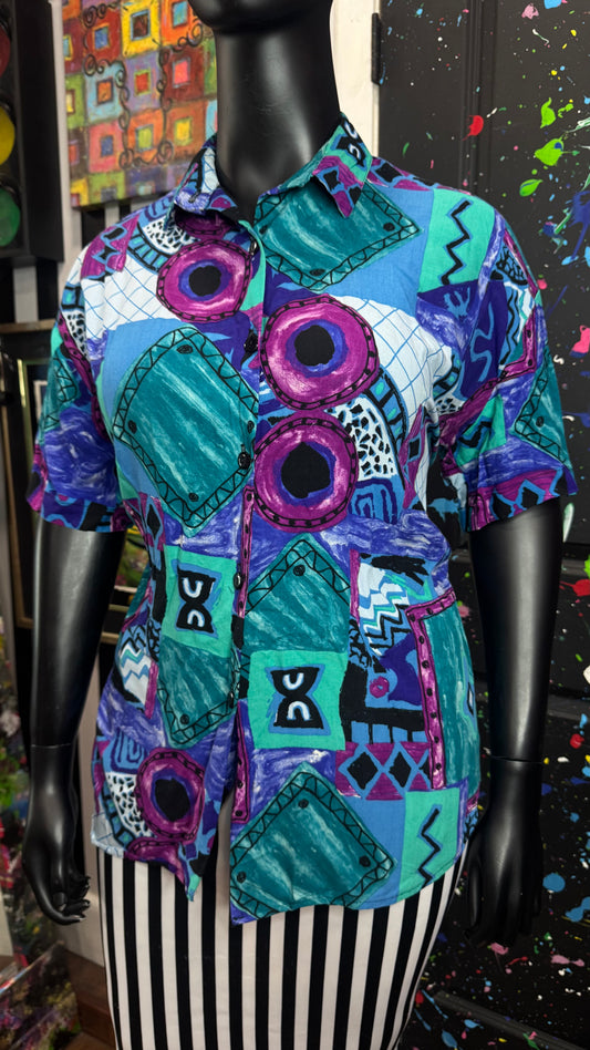 Vintage 90s Abstract Print Rayon Blouse (18)