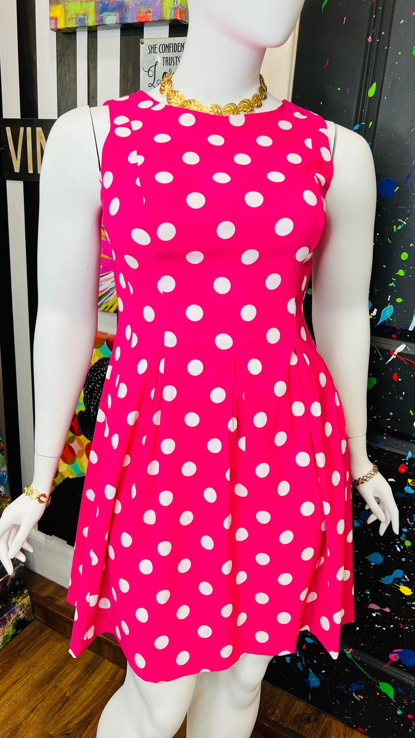 Vintage Y2K Pink & White Polka Dot Dress (14)