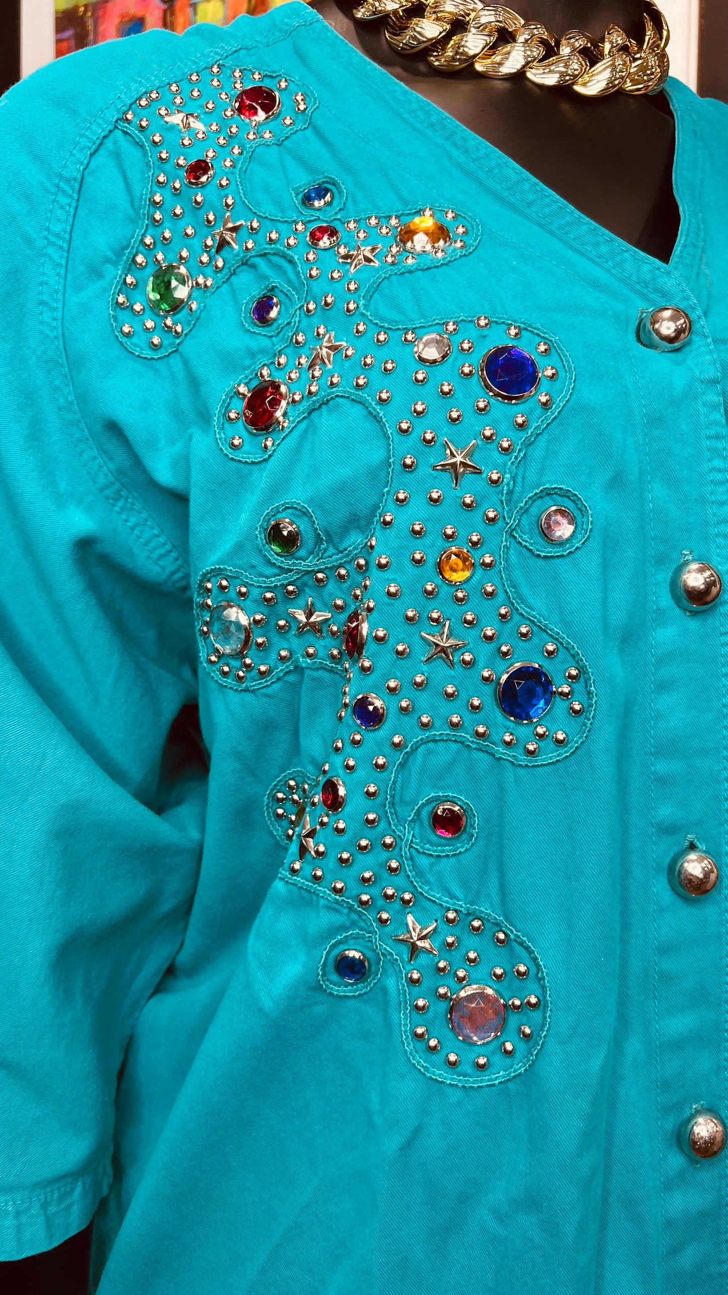 Vintage Teal Denim Jewel & Studds Pants Set (22/24)