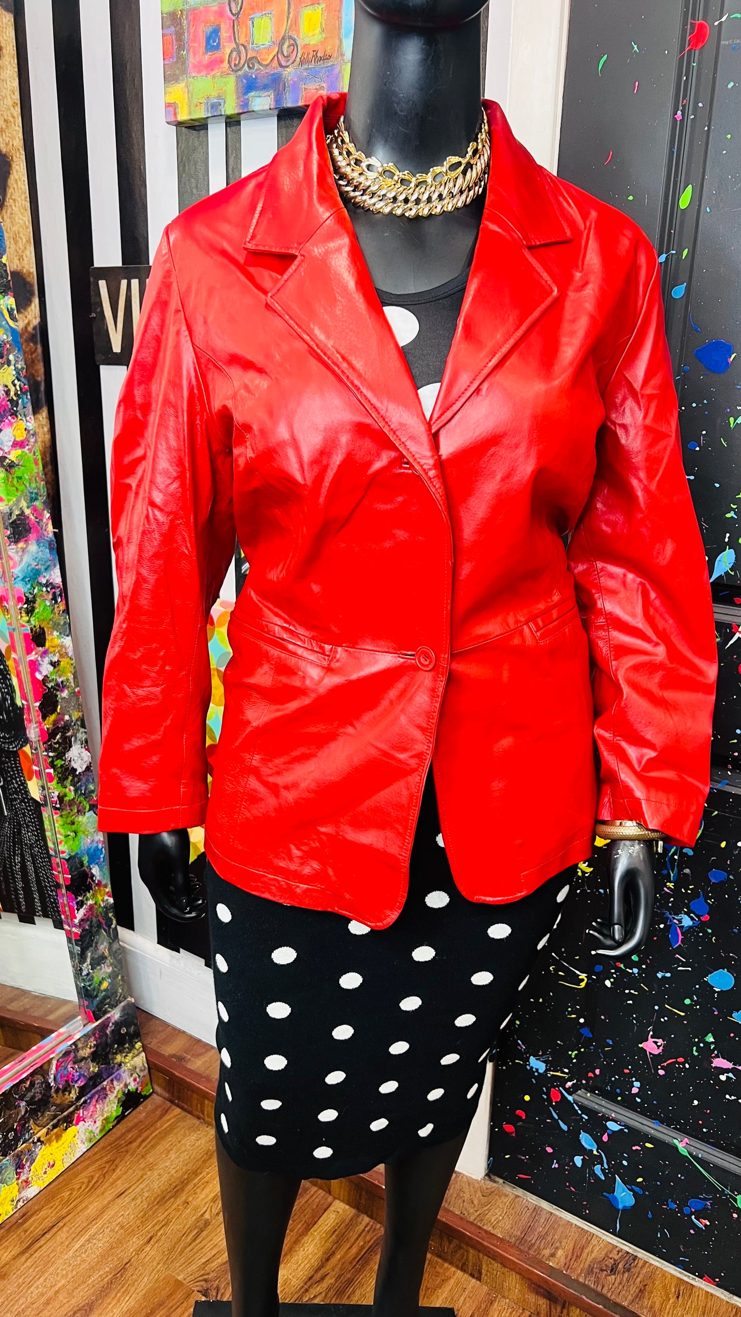 Vintage Genuine Leather Red Blazer (22)