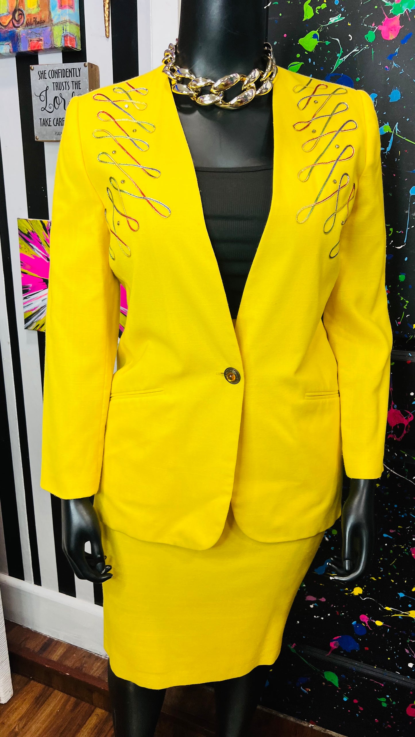 Vintage Yellow Jeweled Skirt Suit (12)