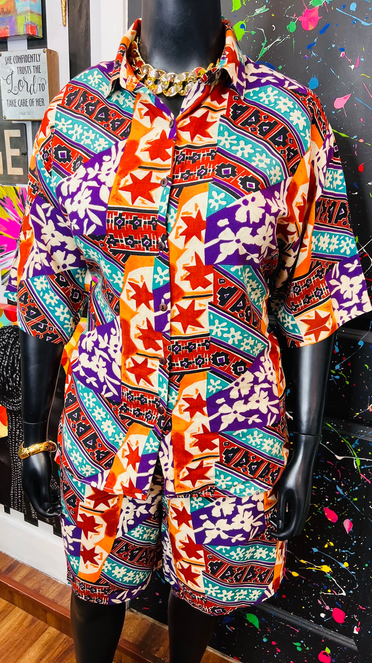 Vintage Rayon Abstract Shorts Set (20)