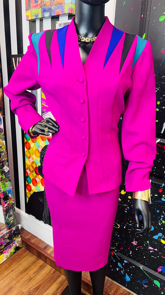 Vintage Purple Color Block Skirt Suit (10/12)