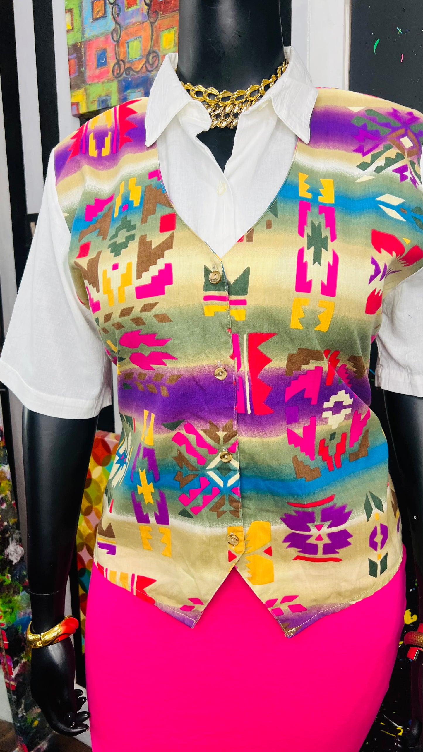 Vintage Tribal Print Vest Blouse (20)