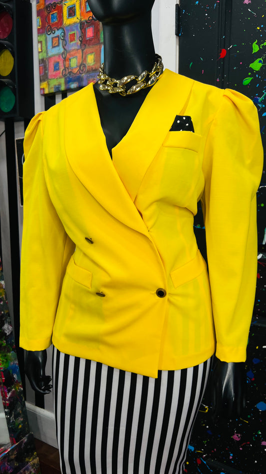 Vintage Yellow & Black & White Polka Dot Short Sleeve Blouse (22)