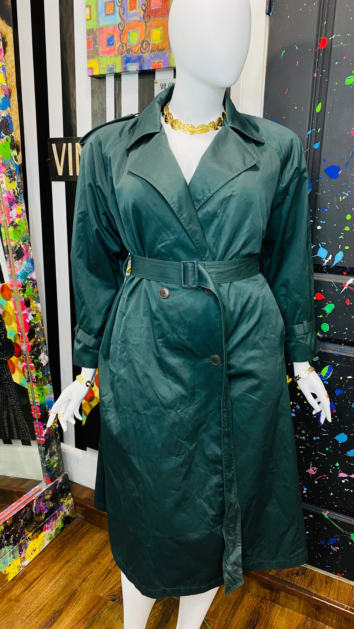 Vintage Hunter Green Trench Coat (16)