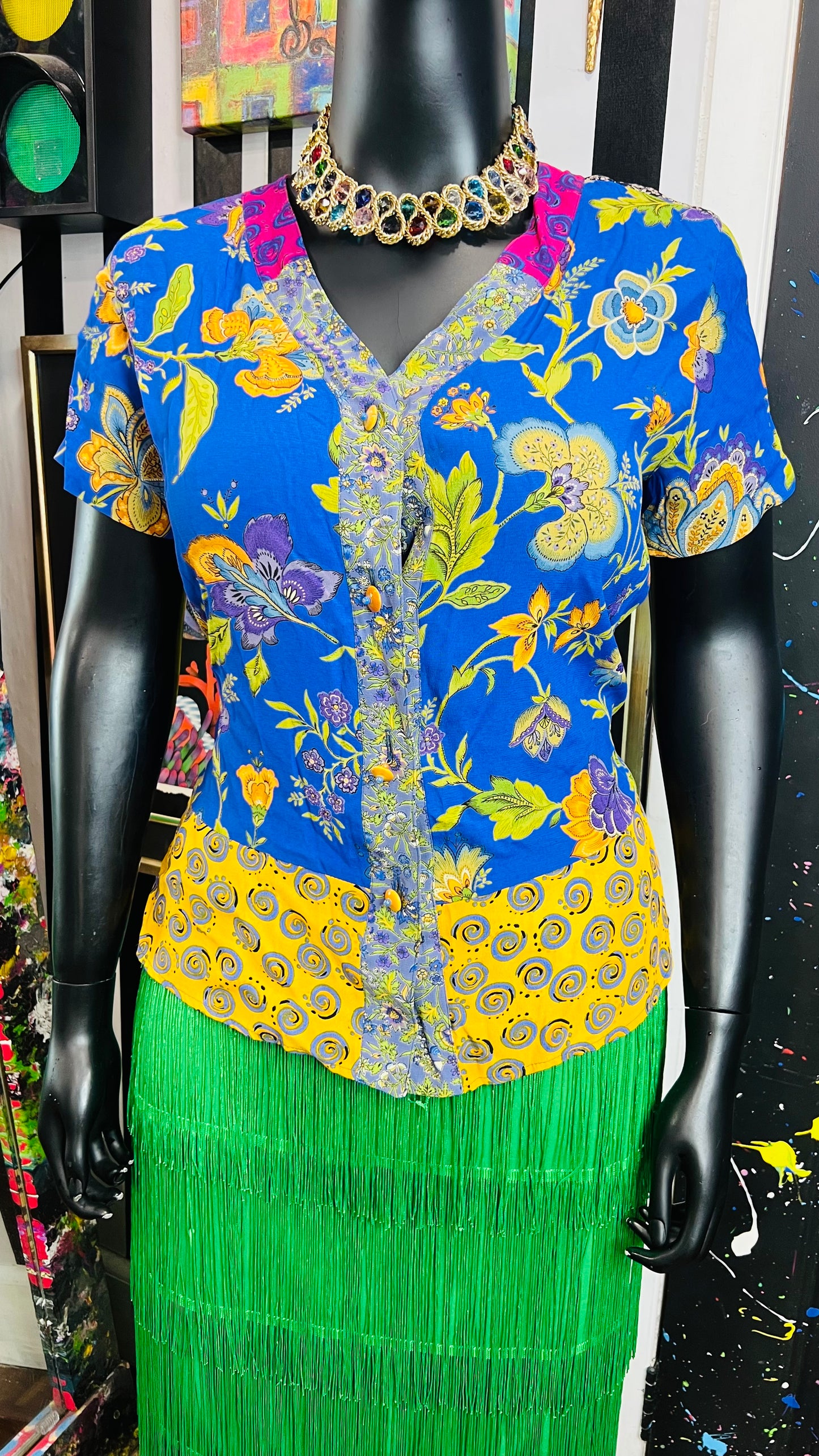 Vintage Carole Little Mix Print Blouse (14)