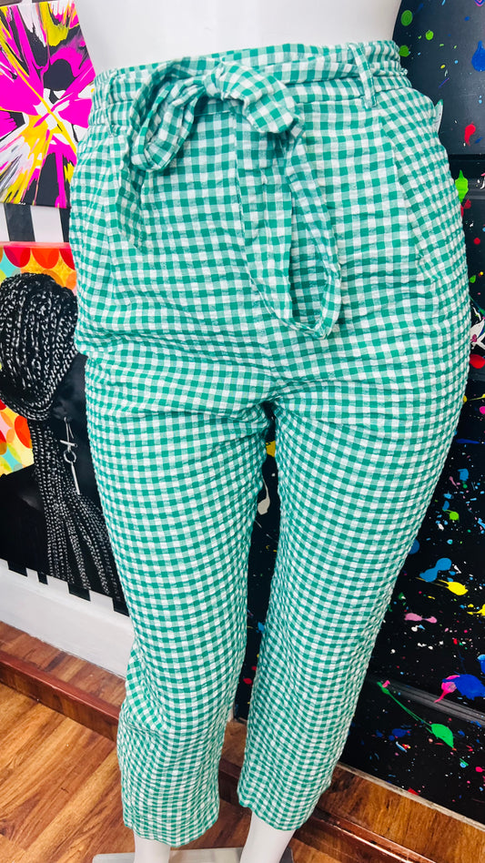 New w/ Tags Banana Republic Green Checkered Linen Pants (18)