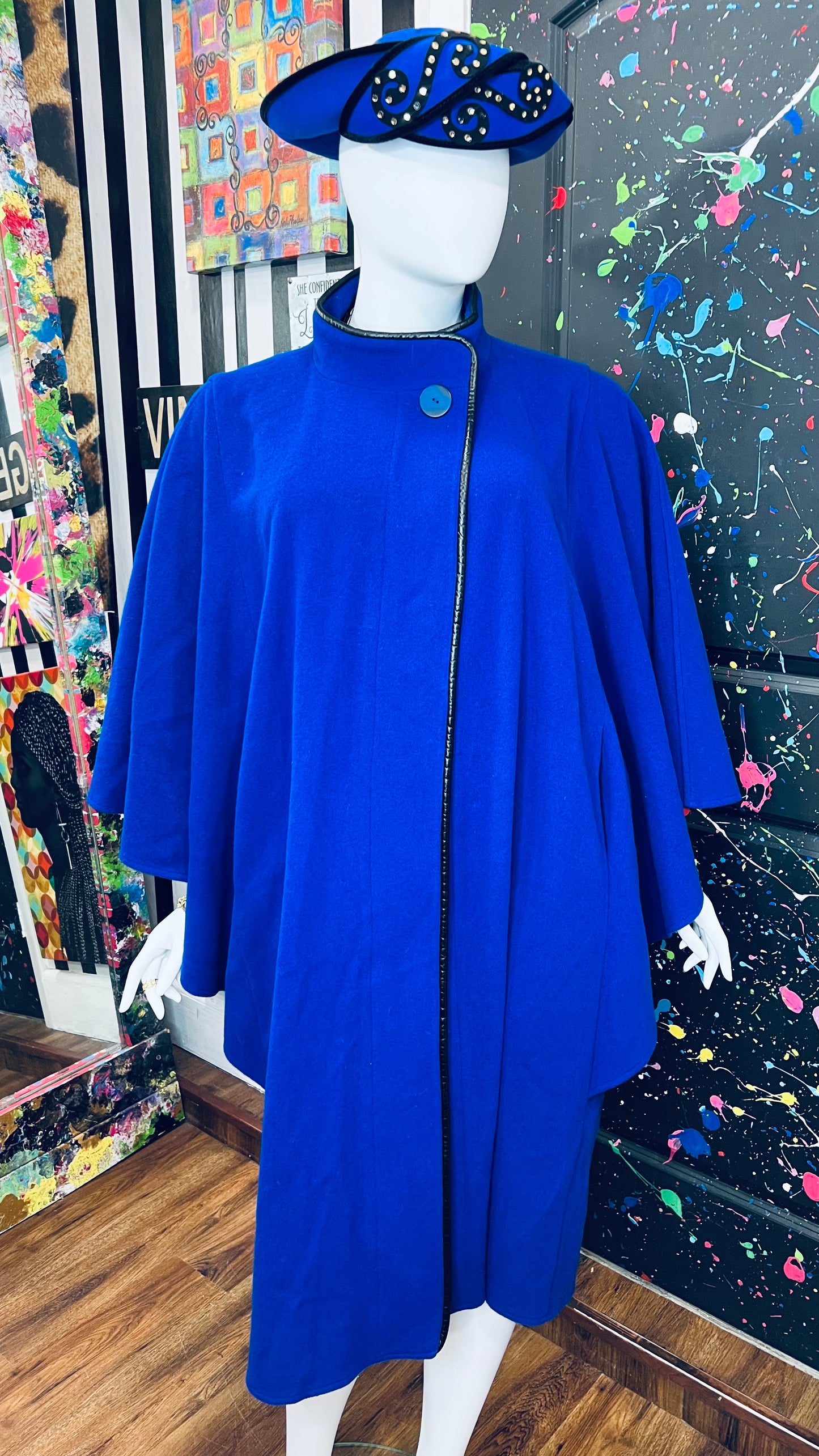 Vintage Blue Wool Full Length Coat (22)