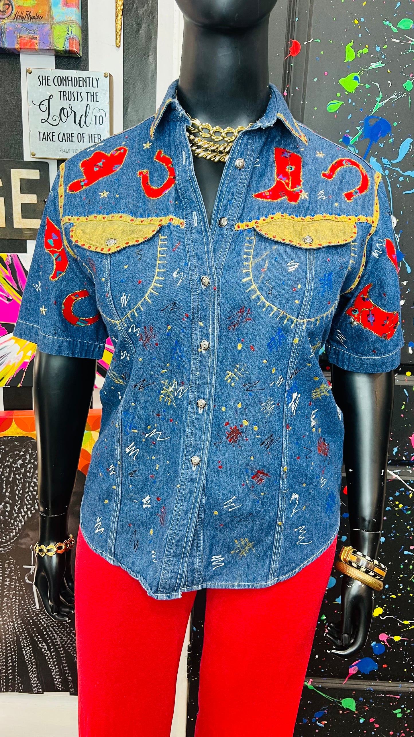 Vintage Hand Painted Denim Blouse (14)