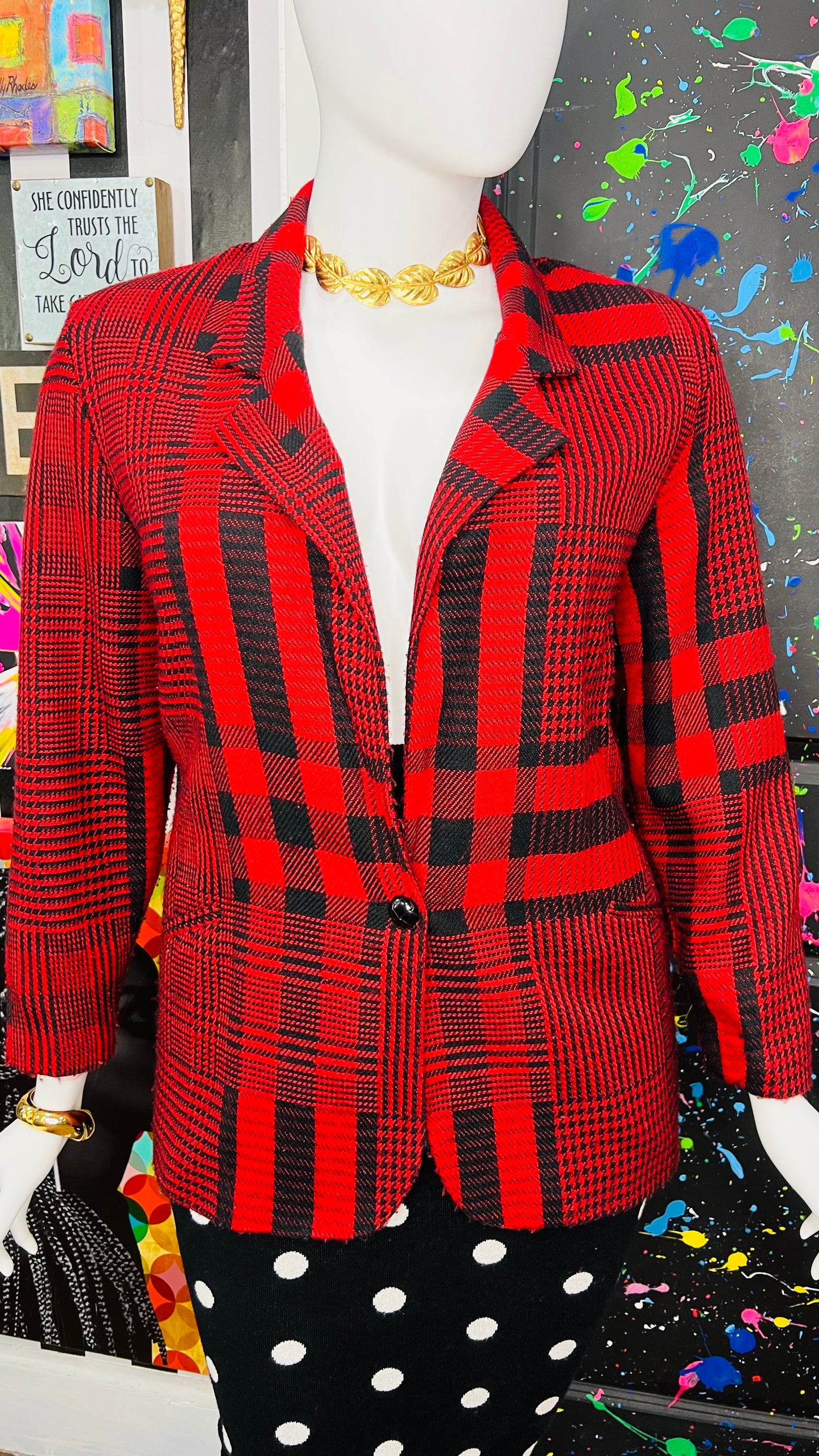 Vintage Red & Black Striped Blazer (16)