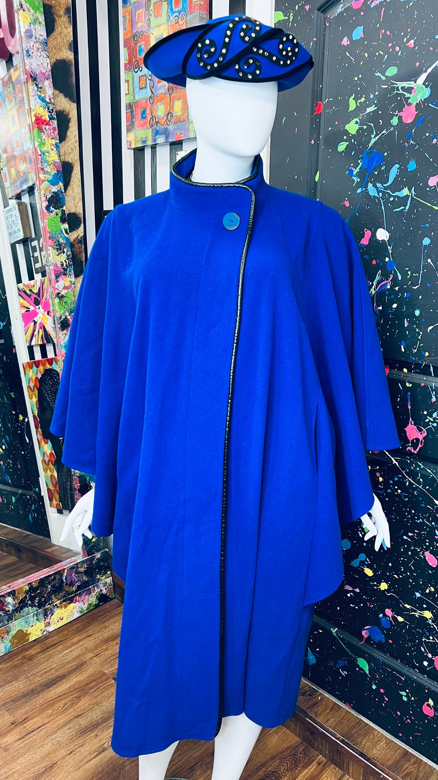 Vintage Blue Wool Full Length Coat (22)