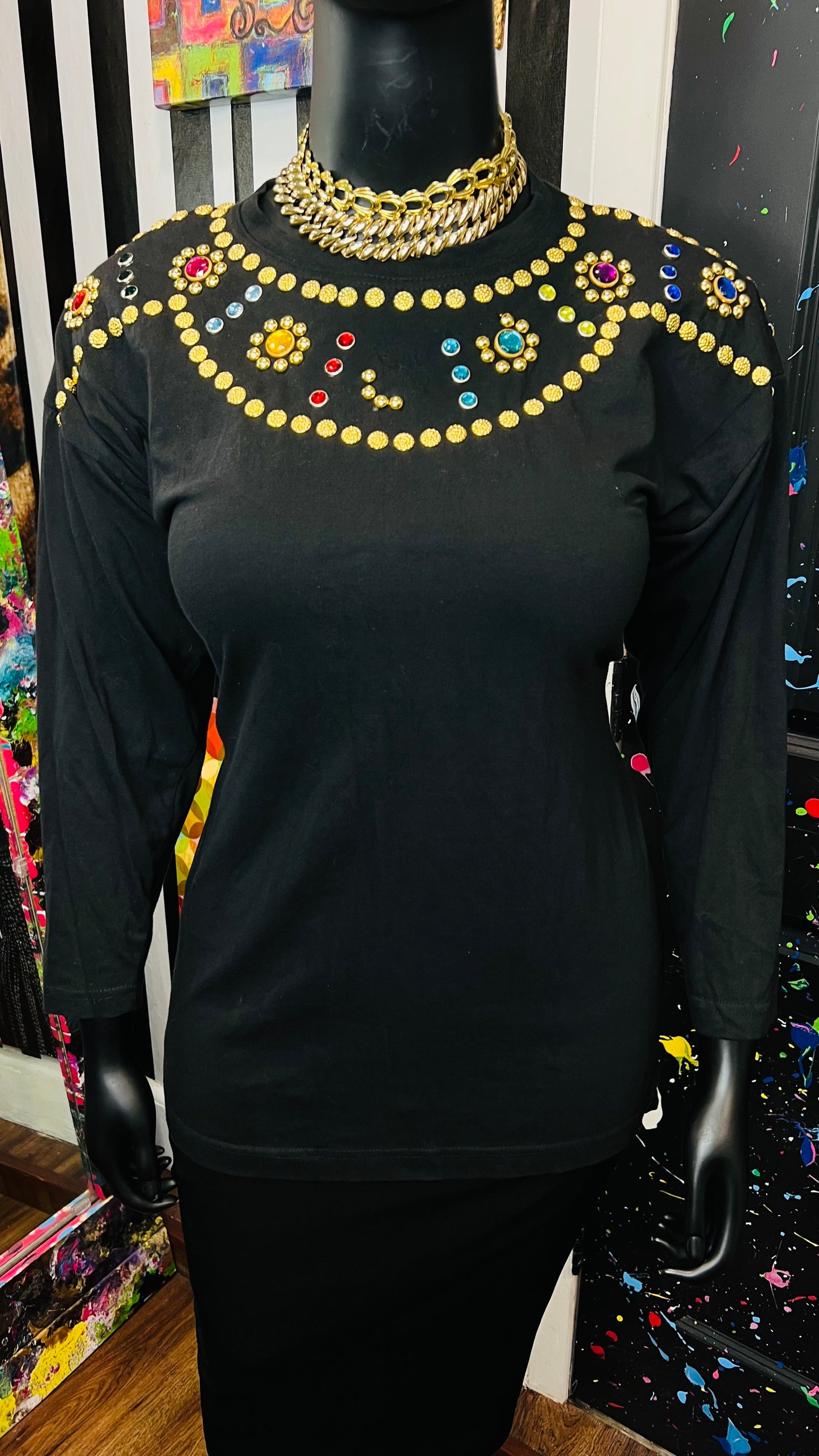 Vintage Jeweled Cotton Blouse (OS)