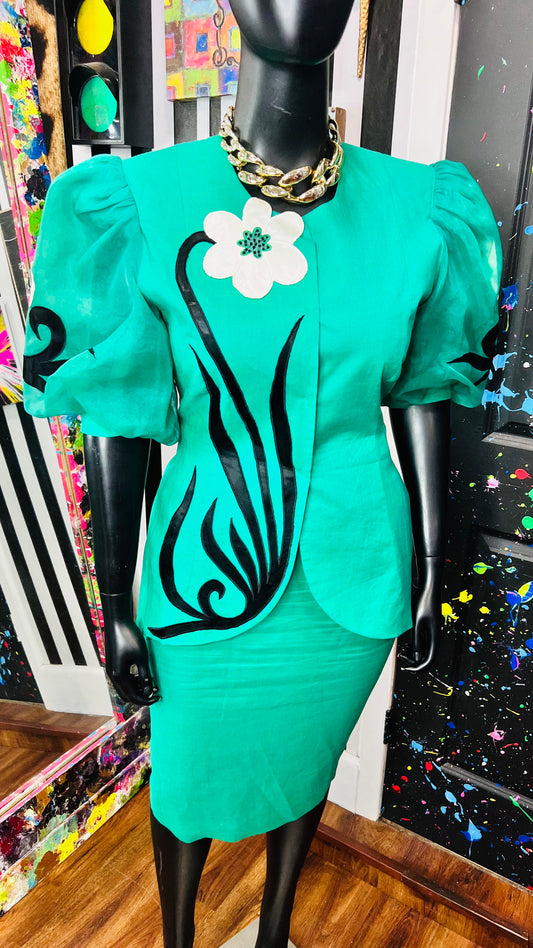 Vintage Green Black & White Skirt Suit (14)