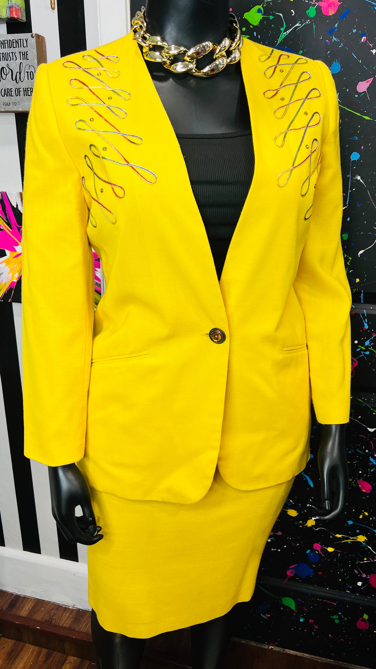Vintage Yellow Jeweled Skirt Suit (12)
