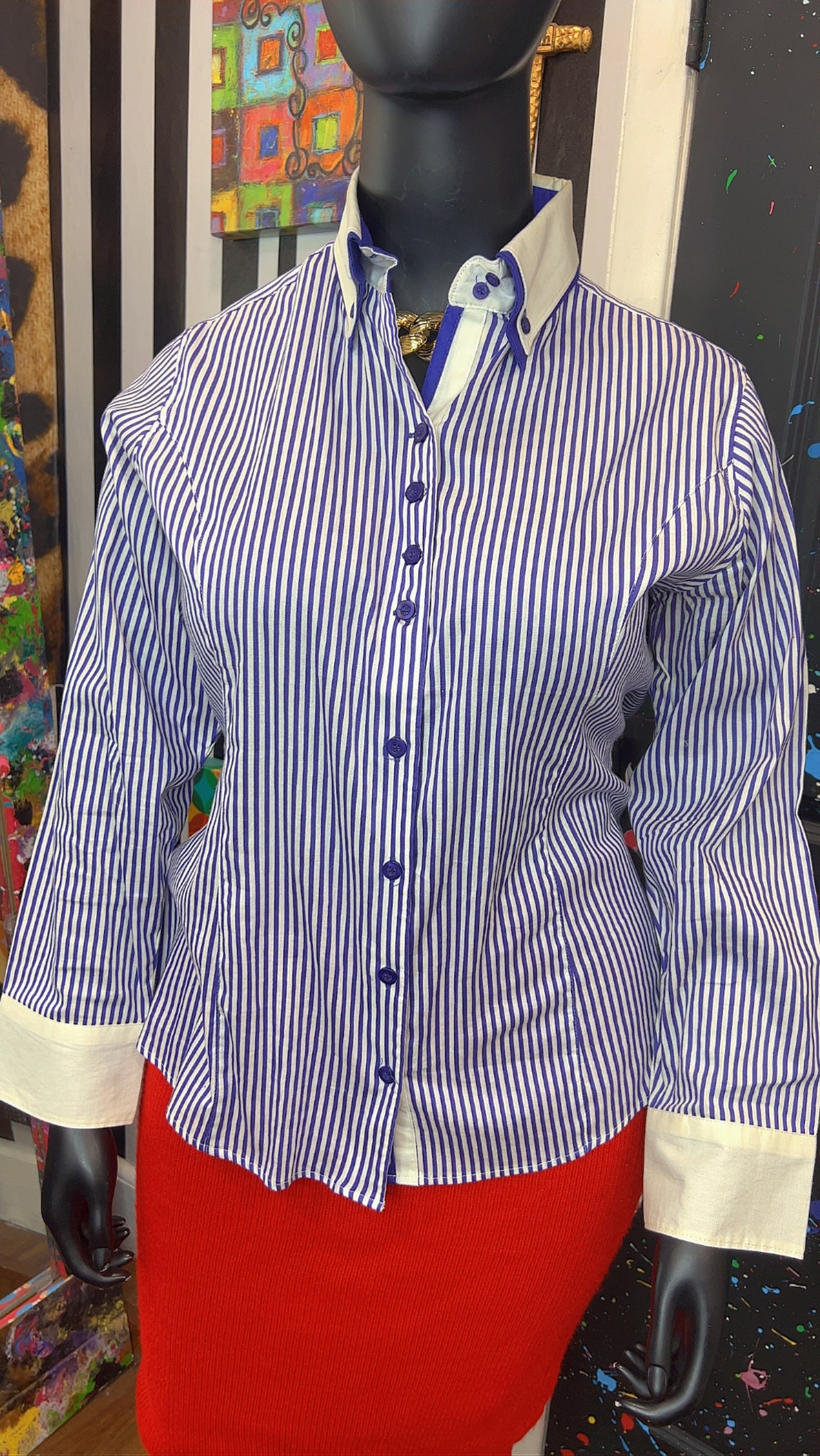 Vintage Ashley Stewart Purple & White Striped Blouse (14W)