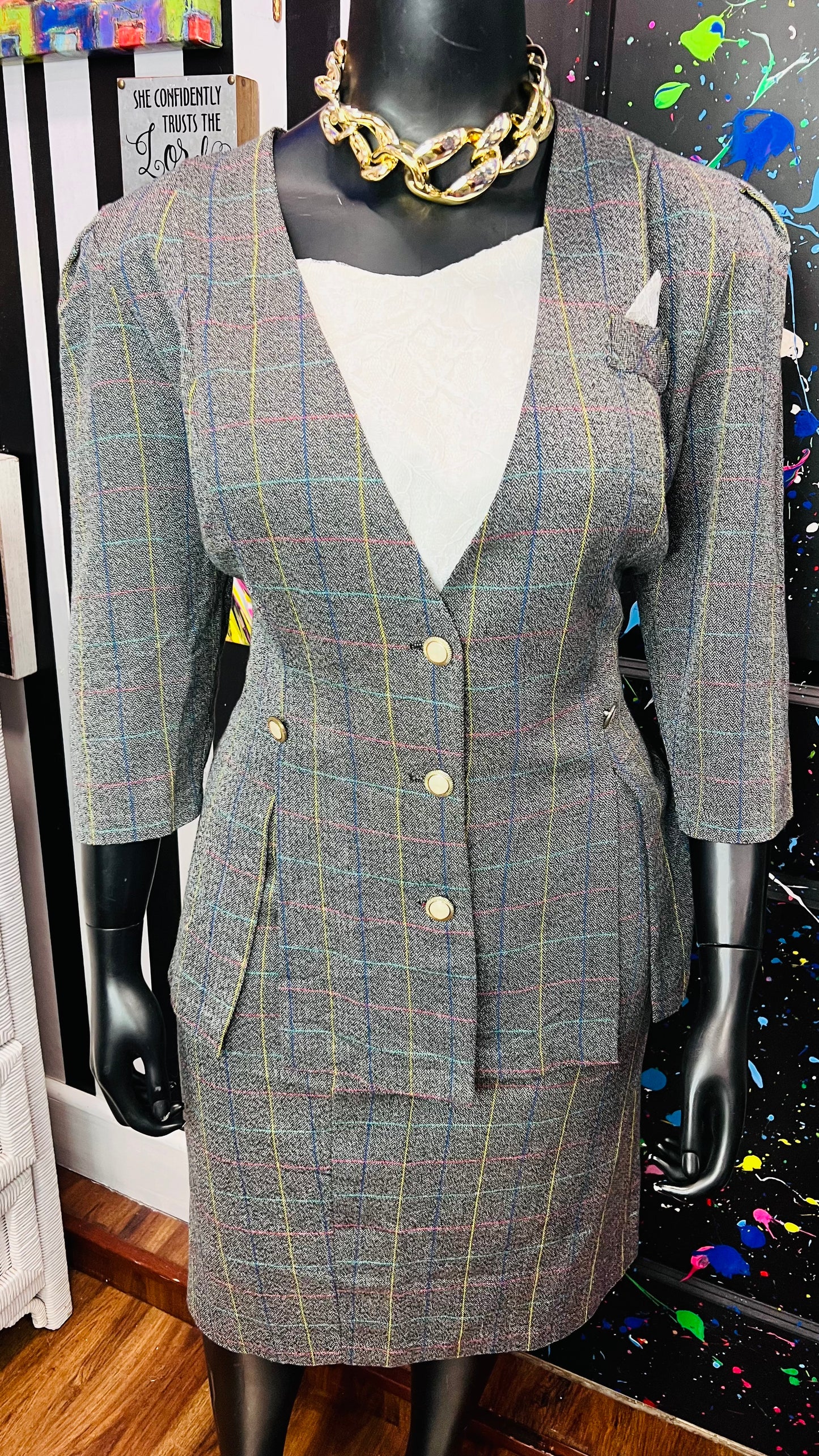 Vintage Plaid Skirt Set (18W)