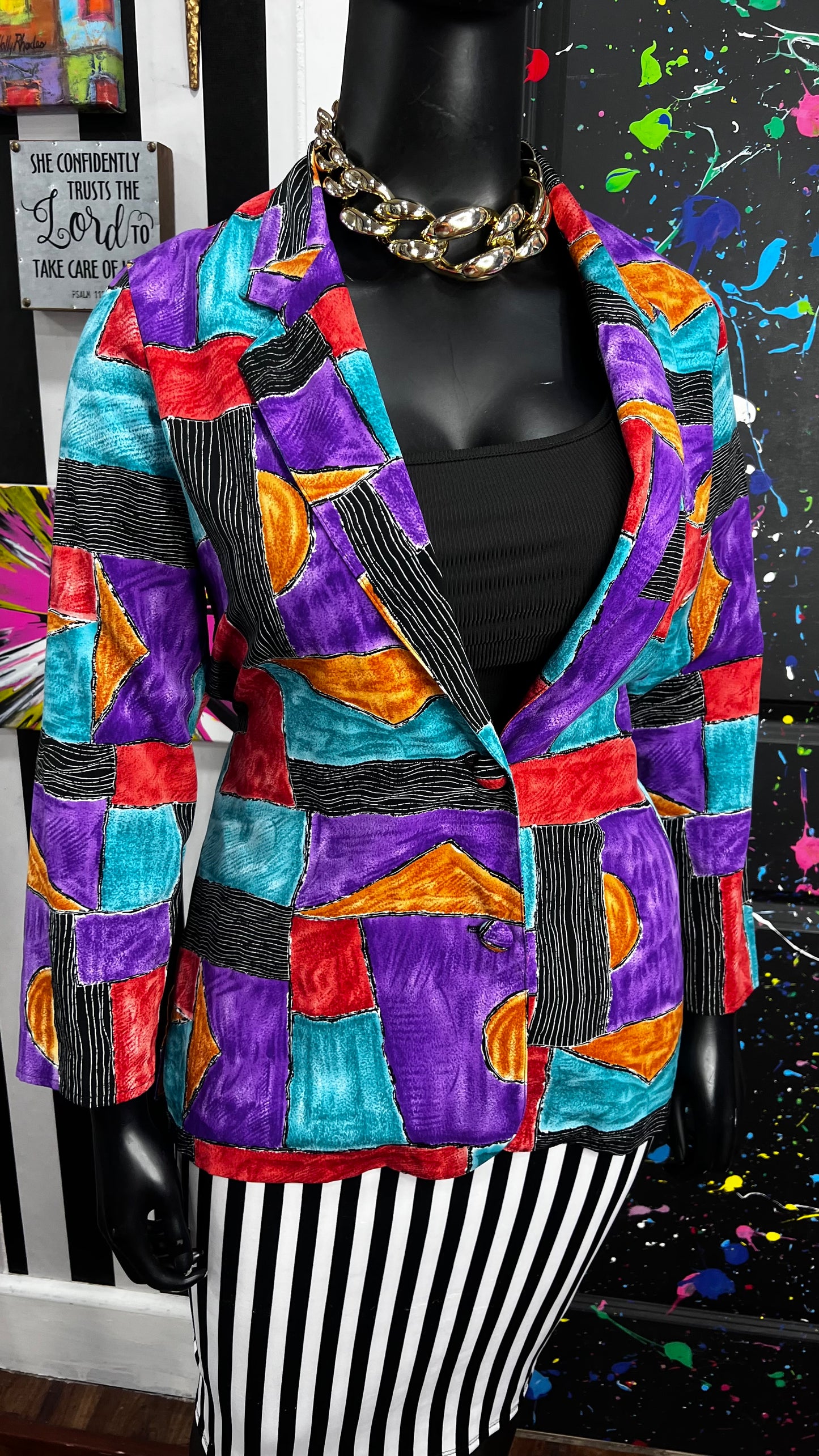Vintage Abstract Squares Blazer (14)
