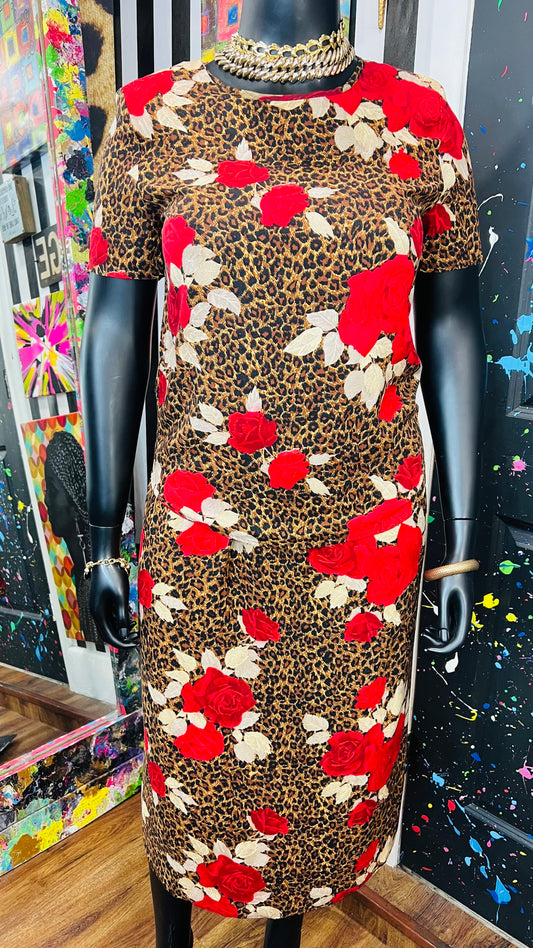 Vintage Rayon Animal Print & Rose Skirt Set (12)