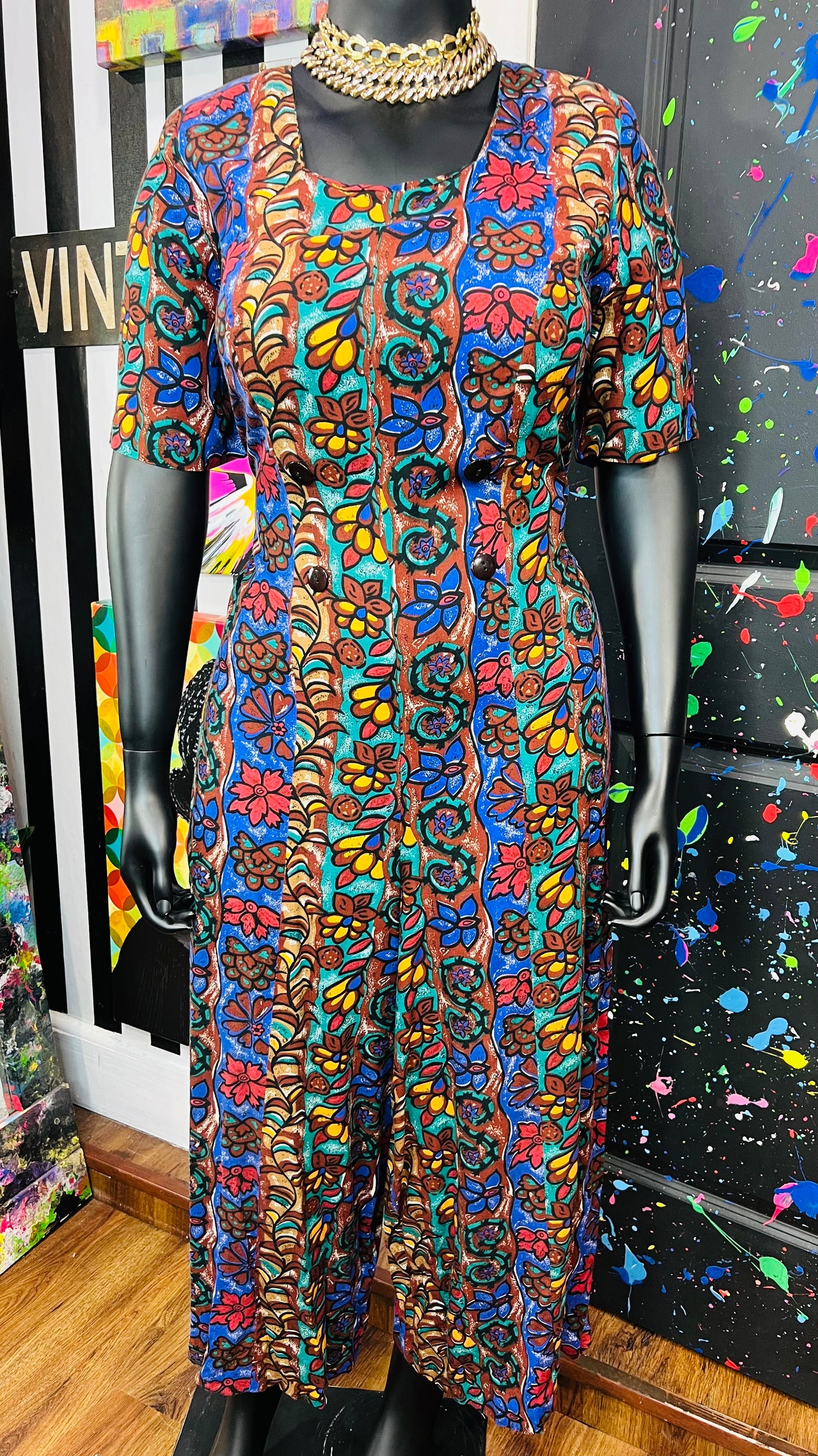 Vintage Rayon Wide Leg Jumpsuit (14/16)