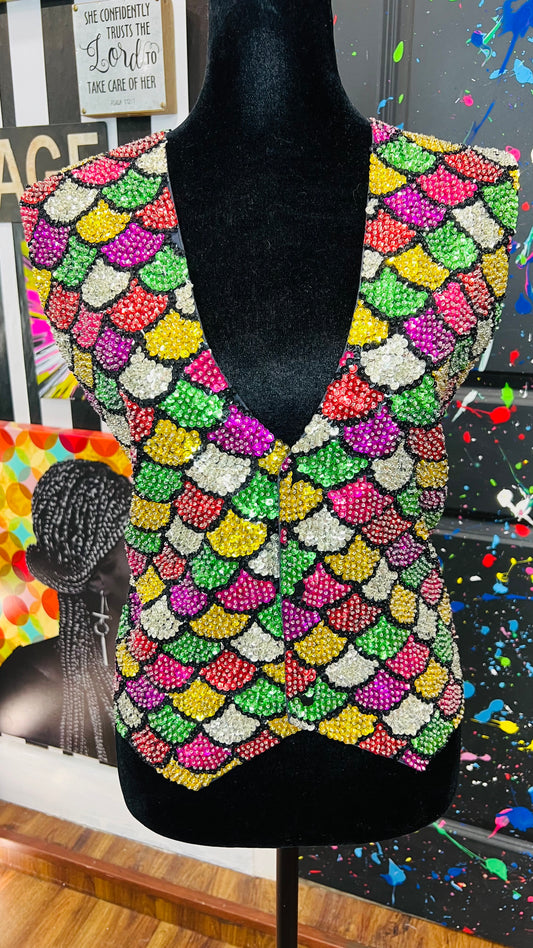 Vintage Multi Color Sequin Vest (12)