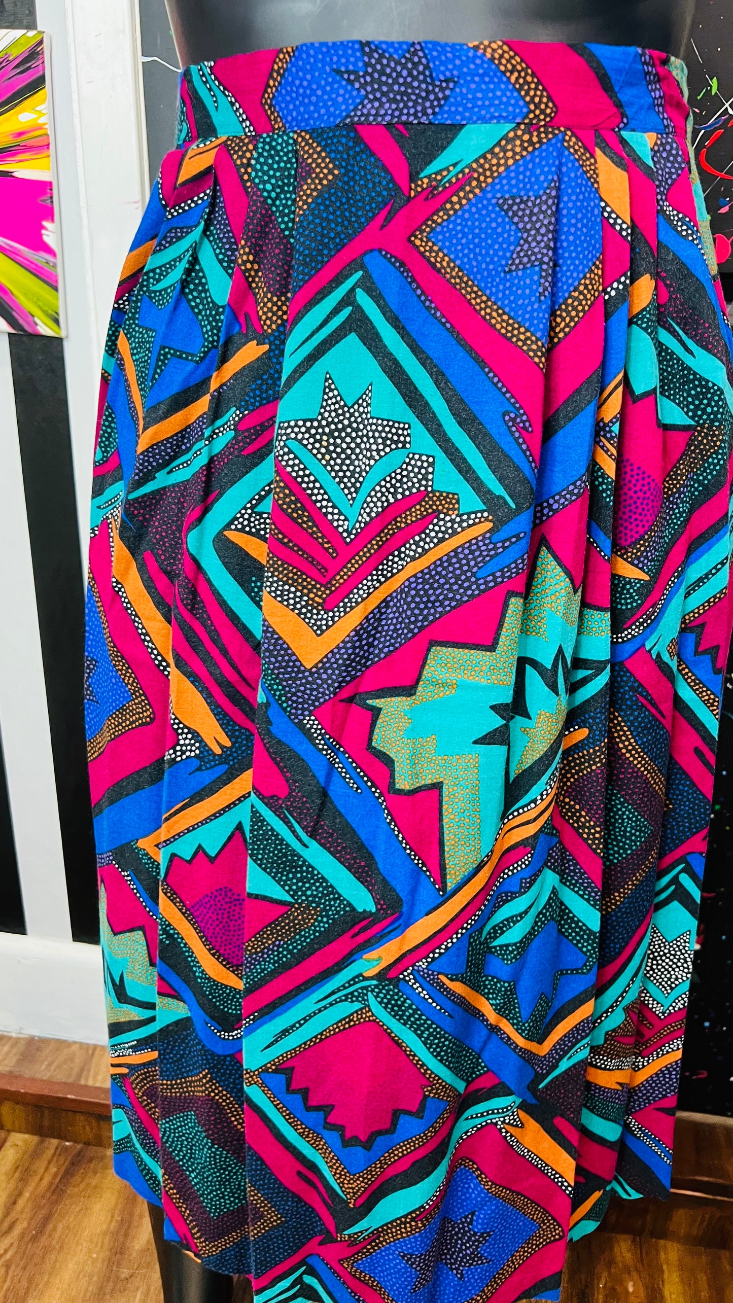 Vintage Abstract & Polka Dot Rayon Skirt (16)