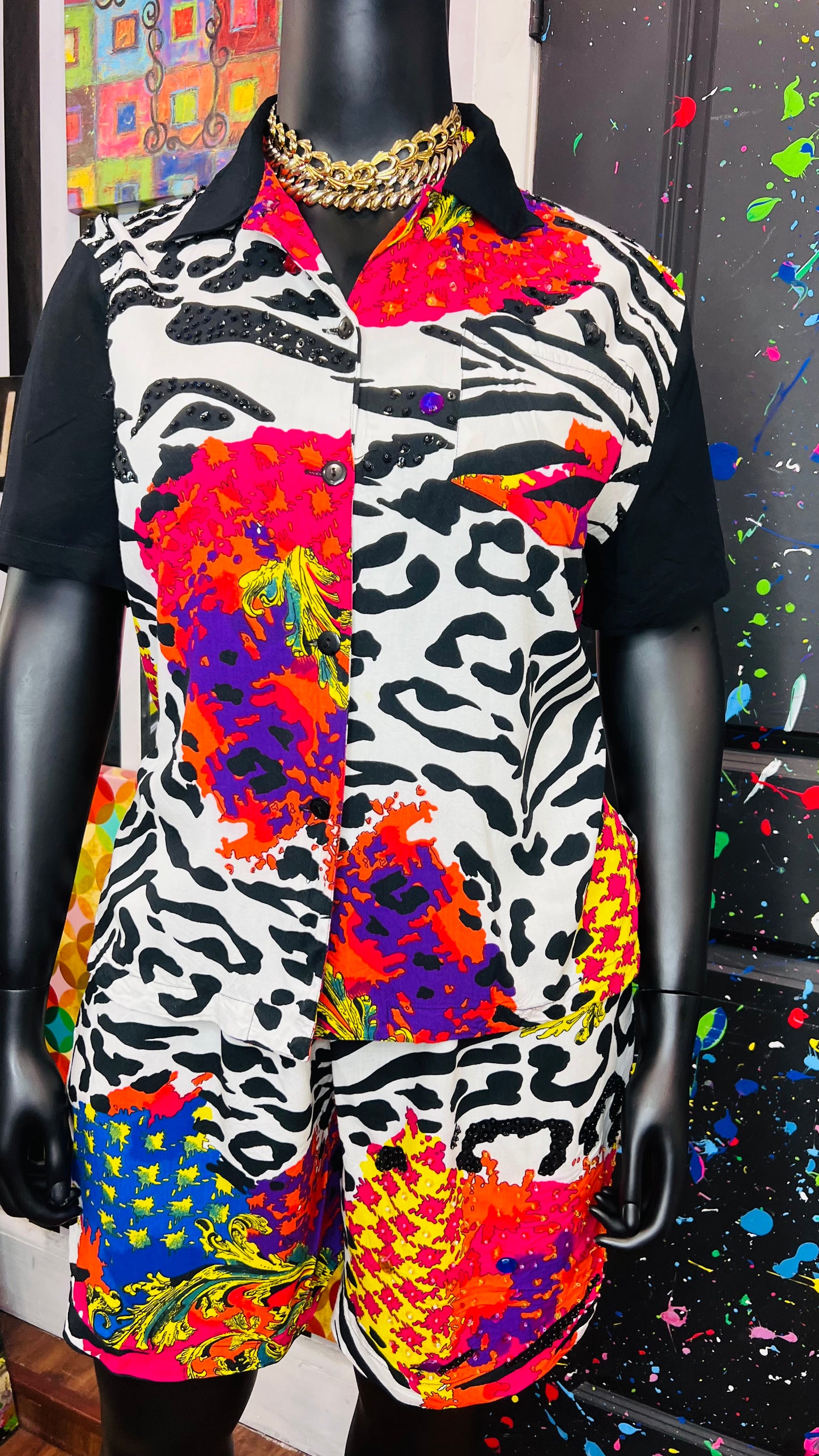 Vintage Rayon Abstract Short Set (14)