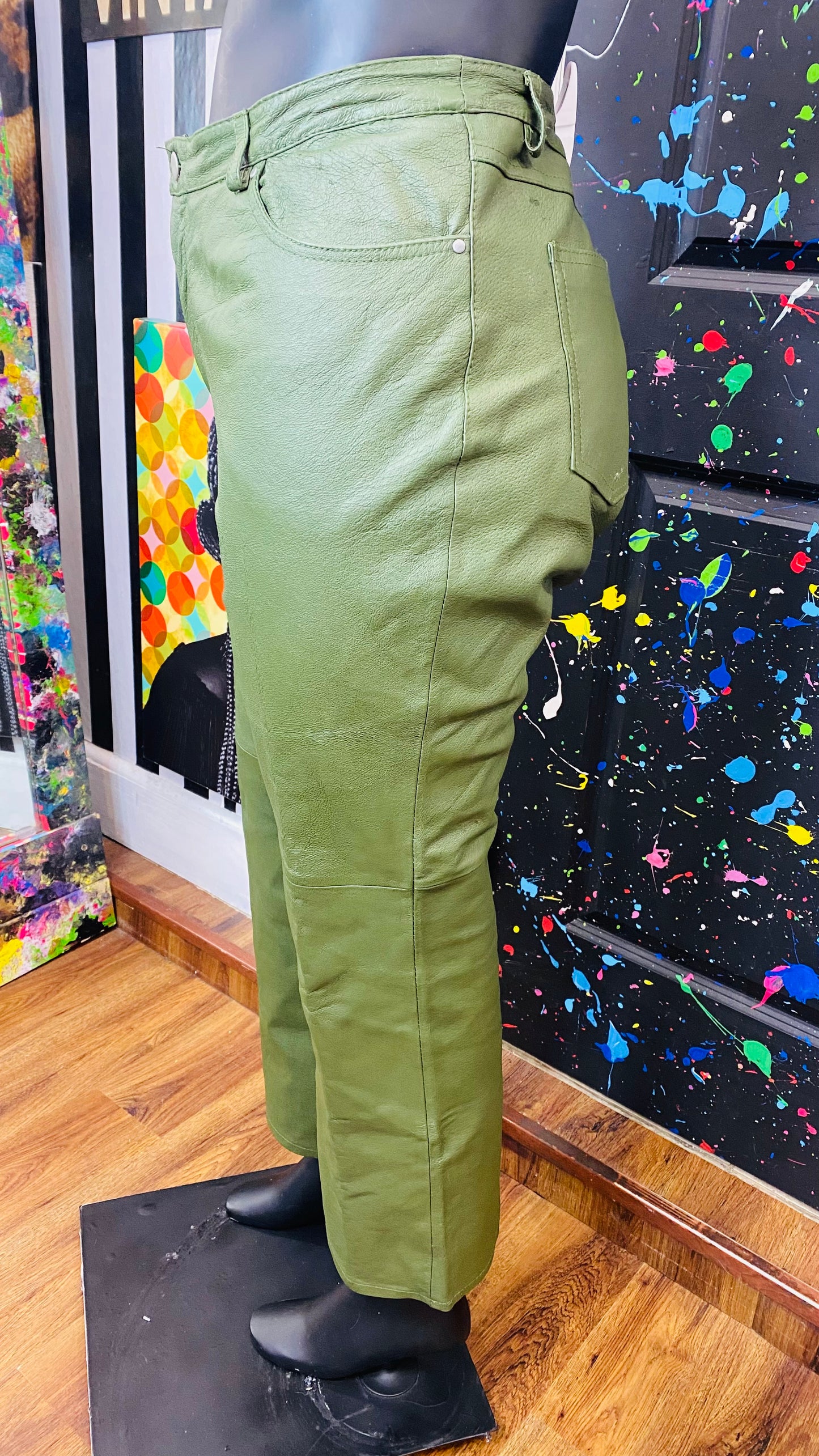 Vintage Green Genuine Leather Pants (16)