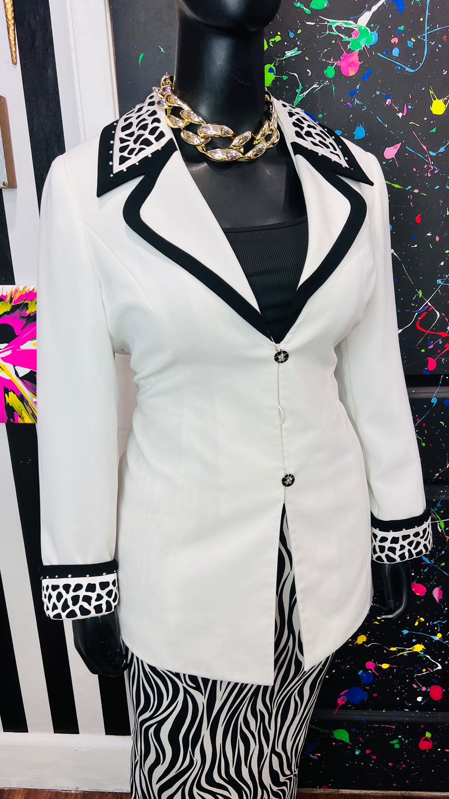 Vintage Jeweled Zebra Print Skirt Suit (16W)