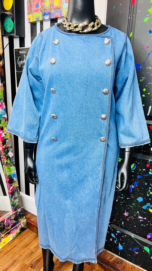 Vintage Denim Double Breasted Dress