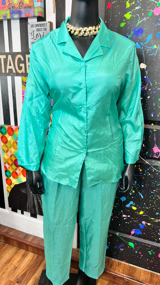 Vintage Teal Polyester Light Weight Pants Set (16/18)
