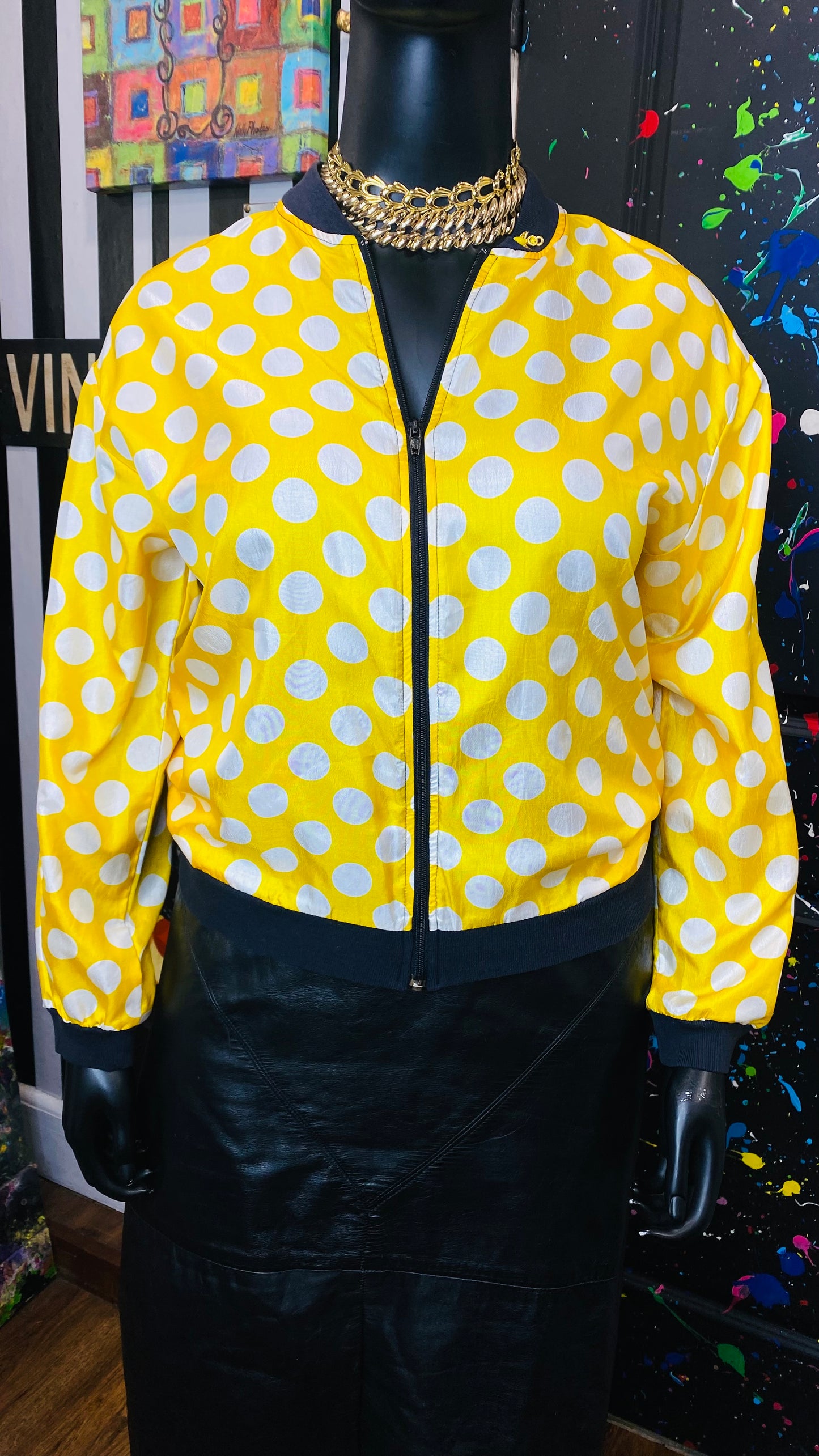 Vintage Yellow & White Polka Dot Jacket (12)