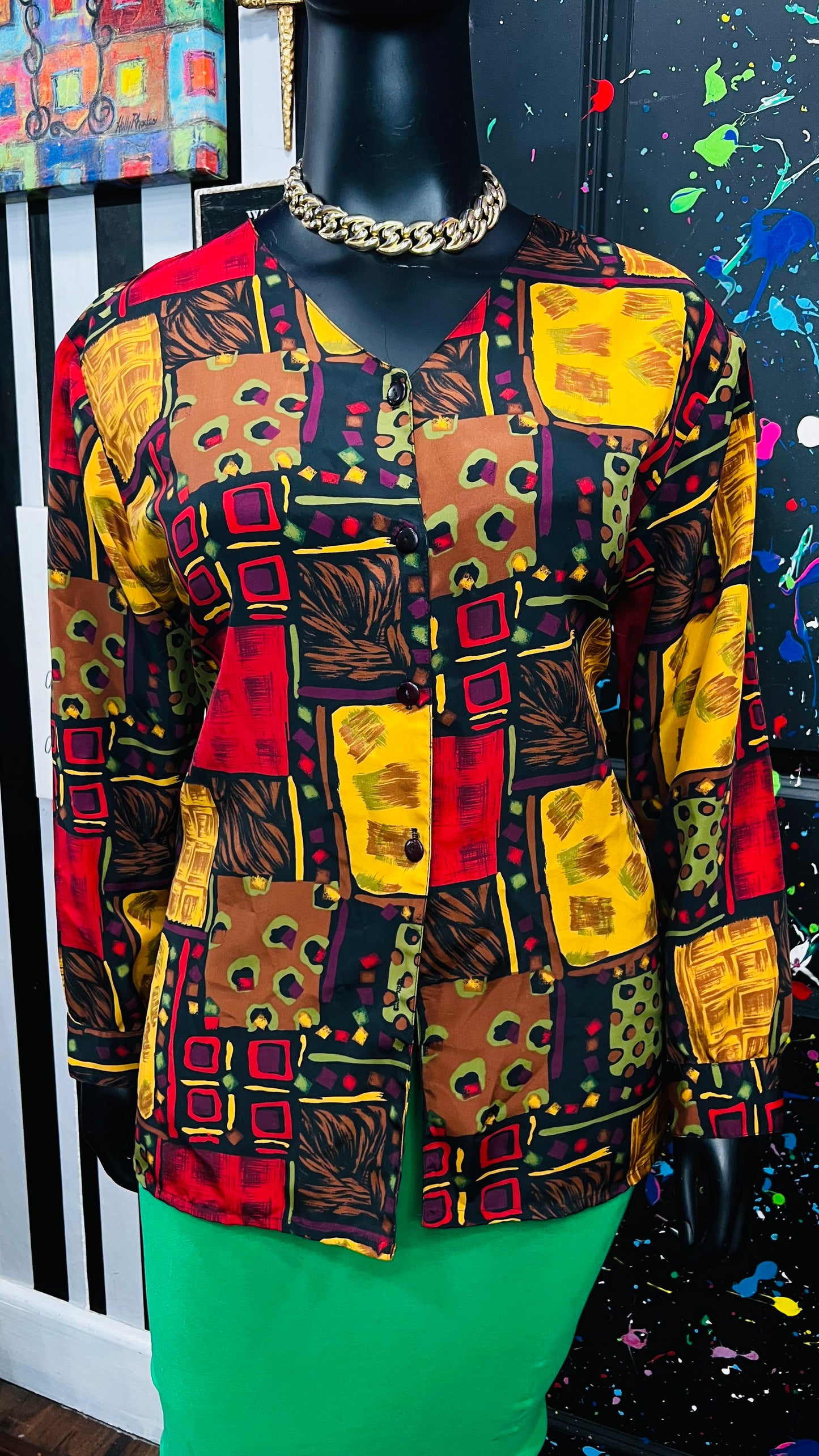 Vintage Abstract Print Long Sleeve Blouse (18)