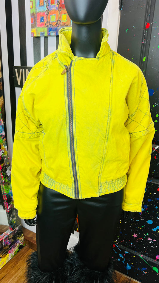 Vintage Yellow Denim Puffer Coat (18/20)